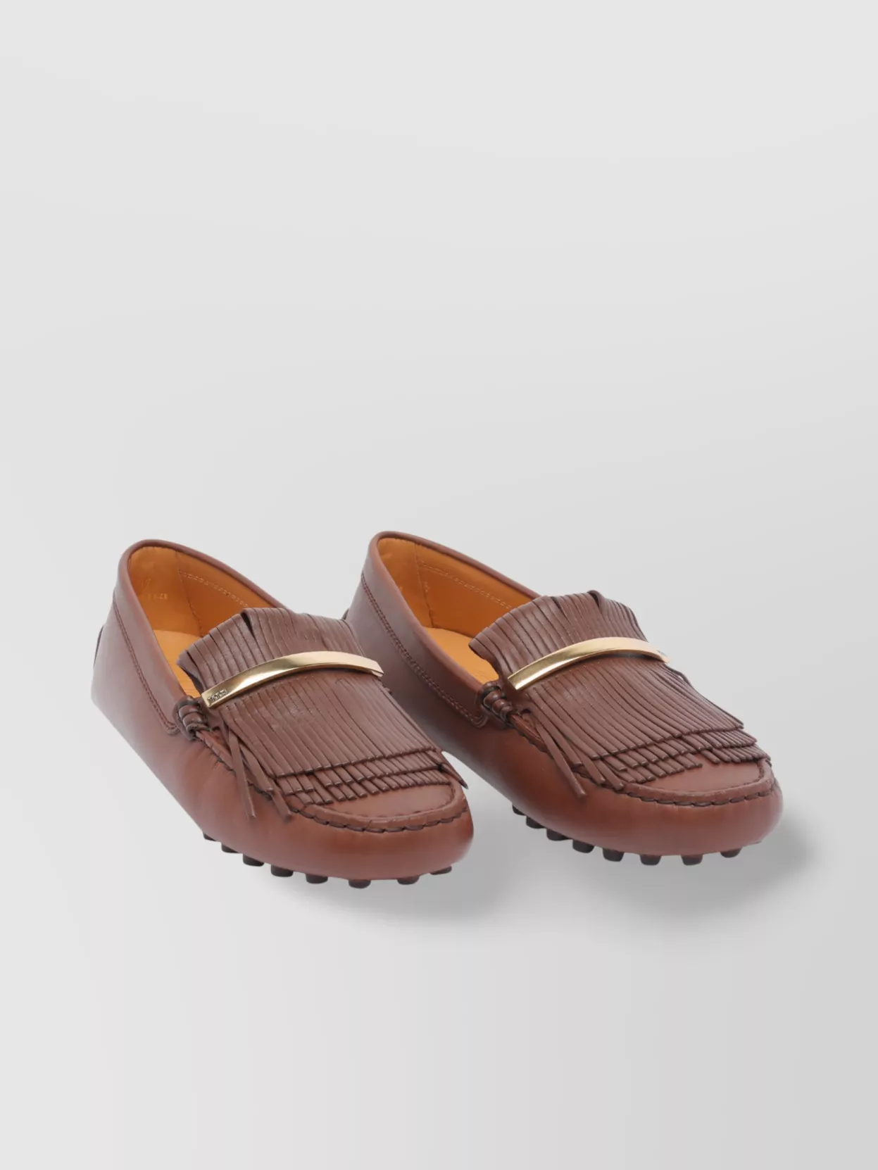 Tod's Leather Loafers Fringed Metal Accent