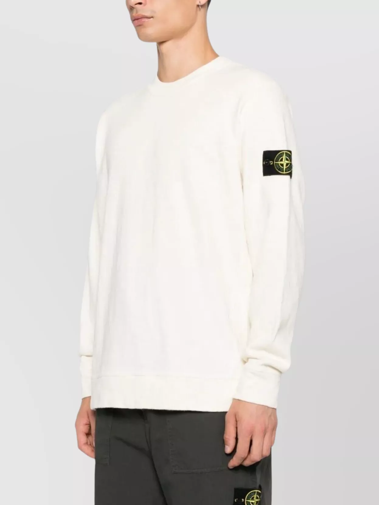 Stone Island Ribbed Crew-neck Cotton Sweater With Long Sleeves In White