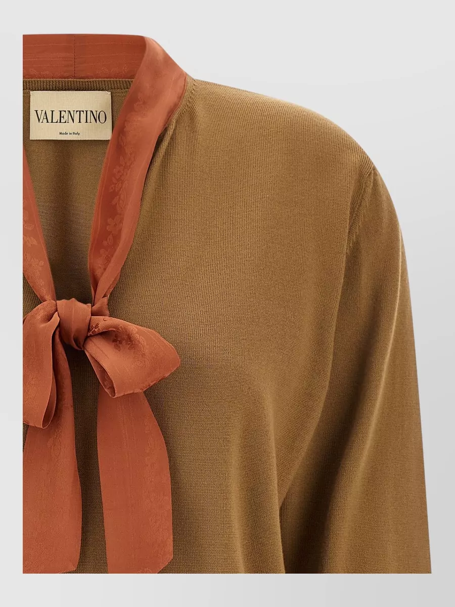 Valentino Garavani Cashmere V-Neck Ribbed Hem Long-Sleeve Sweater