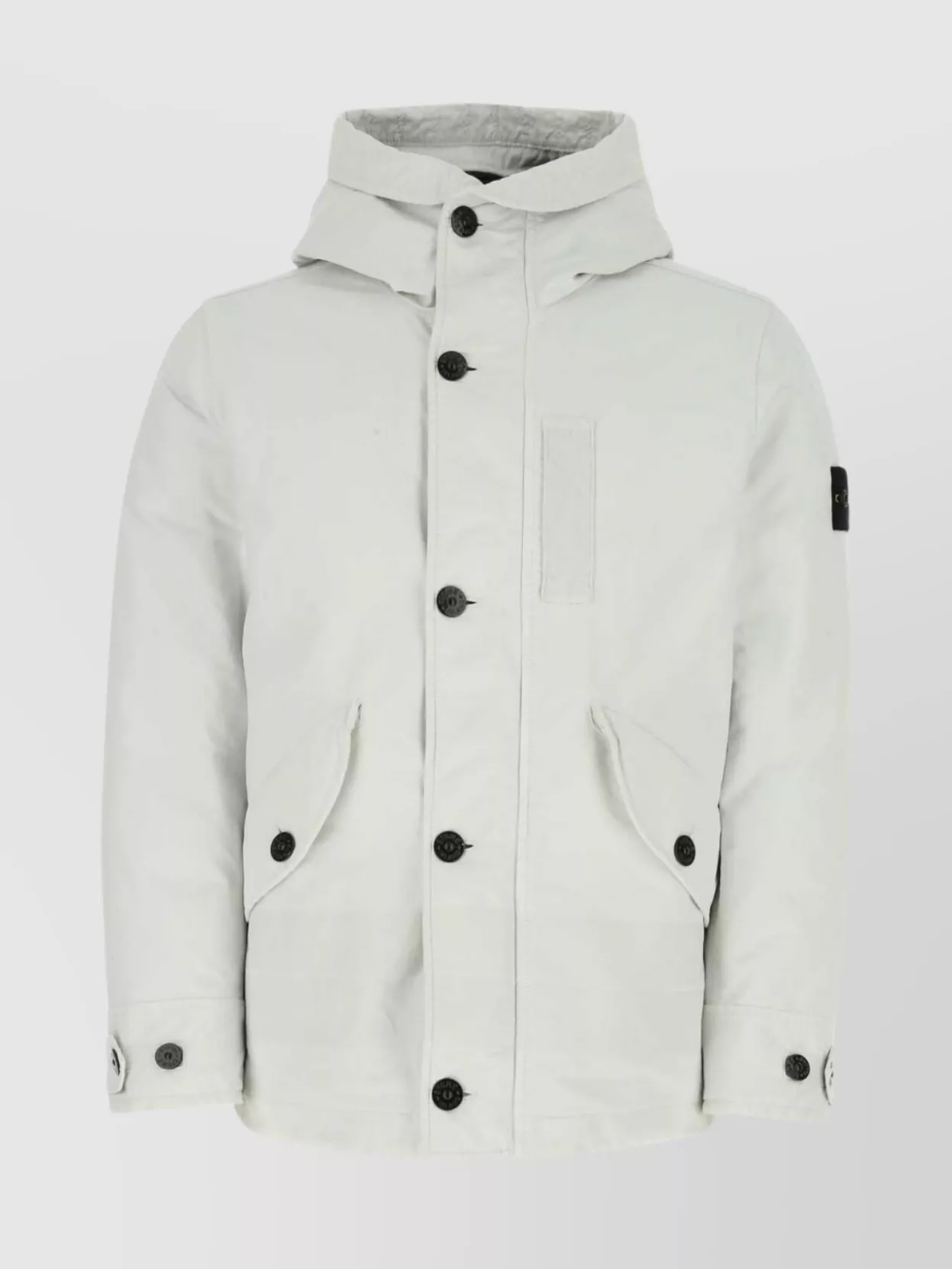 Shop Stone Island Polyester Blend Down Jacket With Hood And Patch Detail In White