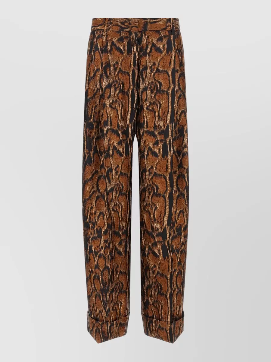Alberto Biani silk lynx print wide-leg trousers