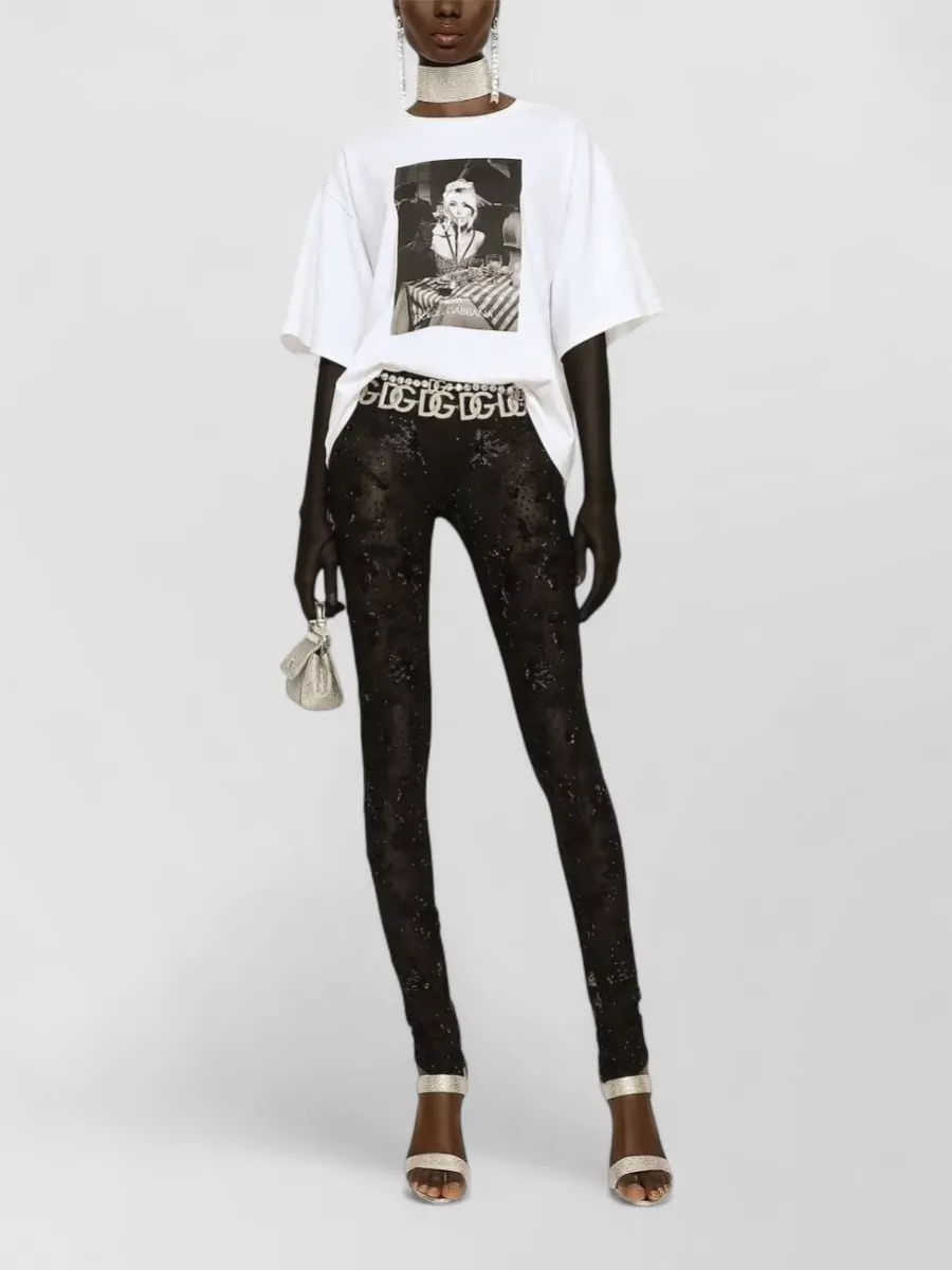 Dolce & Gabbana Sequin Floral Skinny Leggings Mid Rise Stretch
