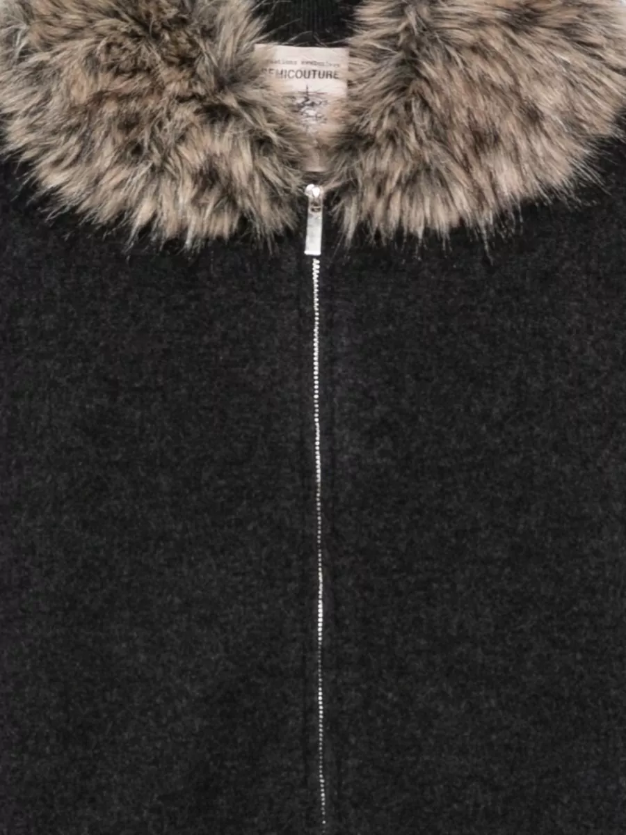 Semicouture Virgin Wool Faux Fur Collar Coat