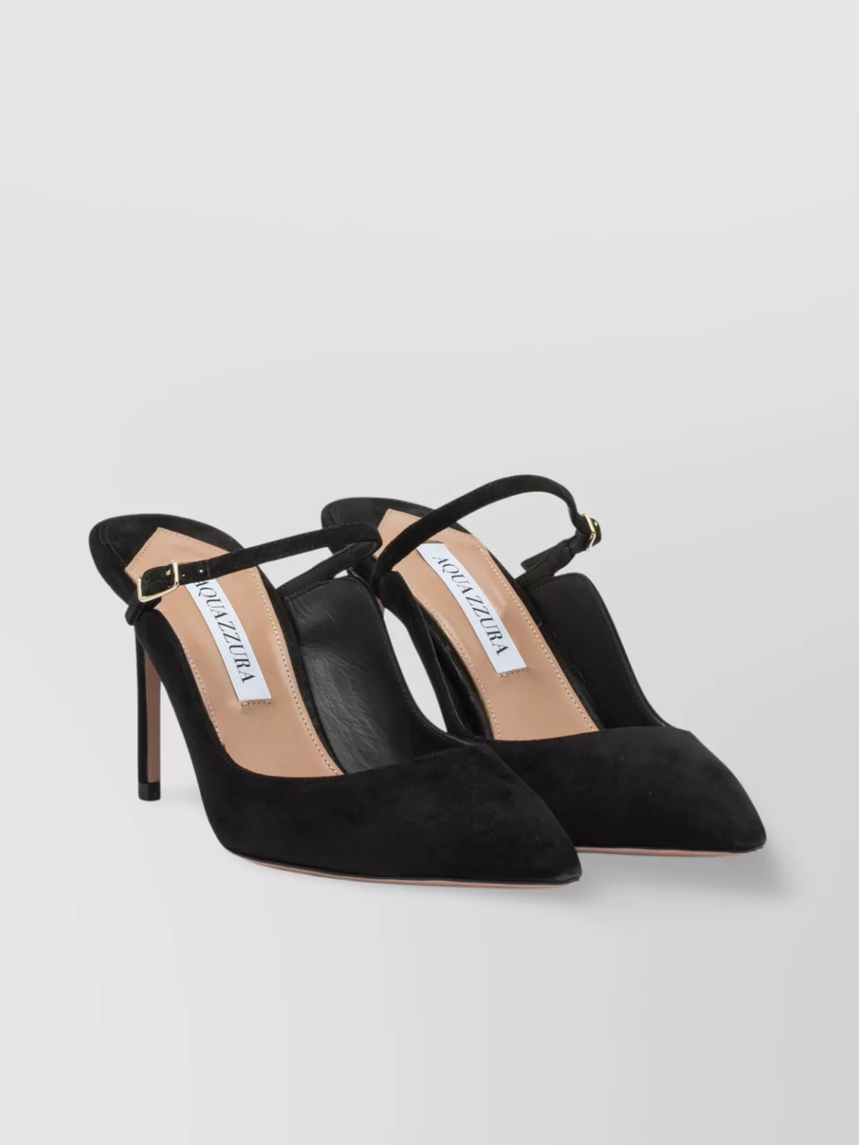 Aquazzura Strap Buckle Pointed Toe Stiletto Suede