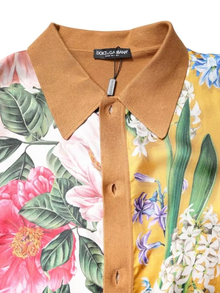 Dolce&Gabbana Silk Floral-Print Collared Short-Sleeve Shirt