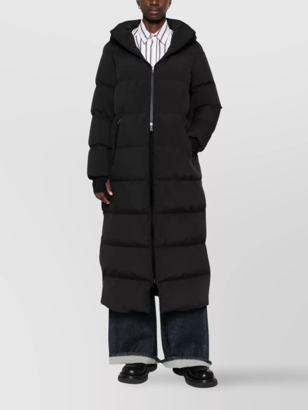 Herno Hooded Quilted Long Down Jacket With Pockets In Black