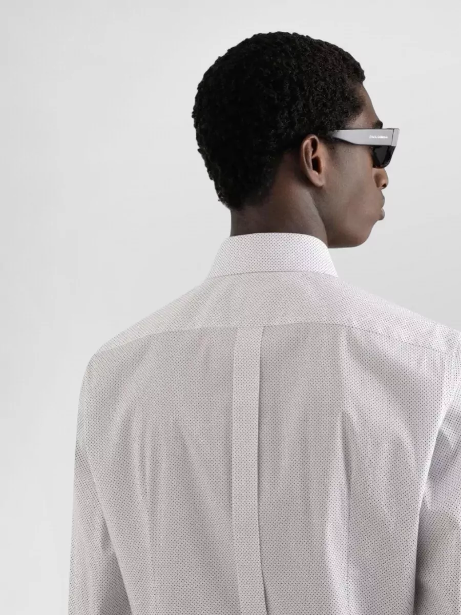 Dolce&Gabbana Shirt Long Sleeves Curved Hem Micro Polka Dot