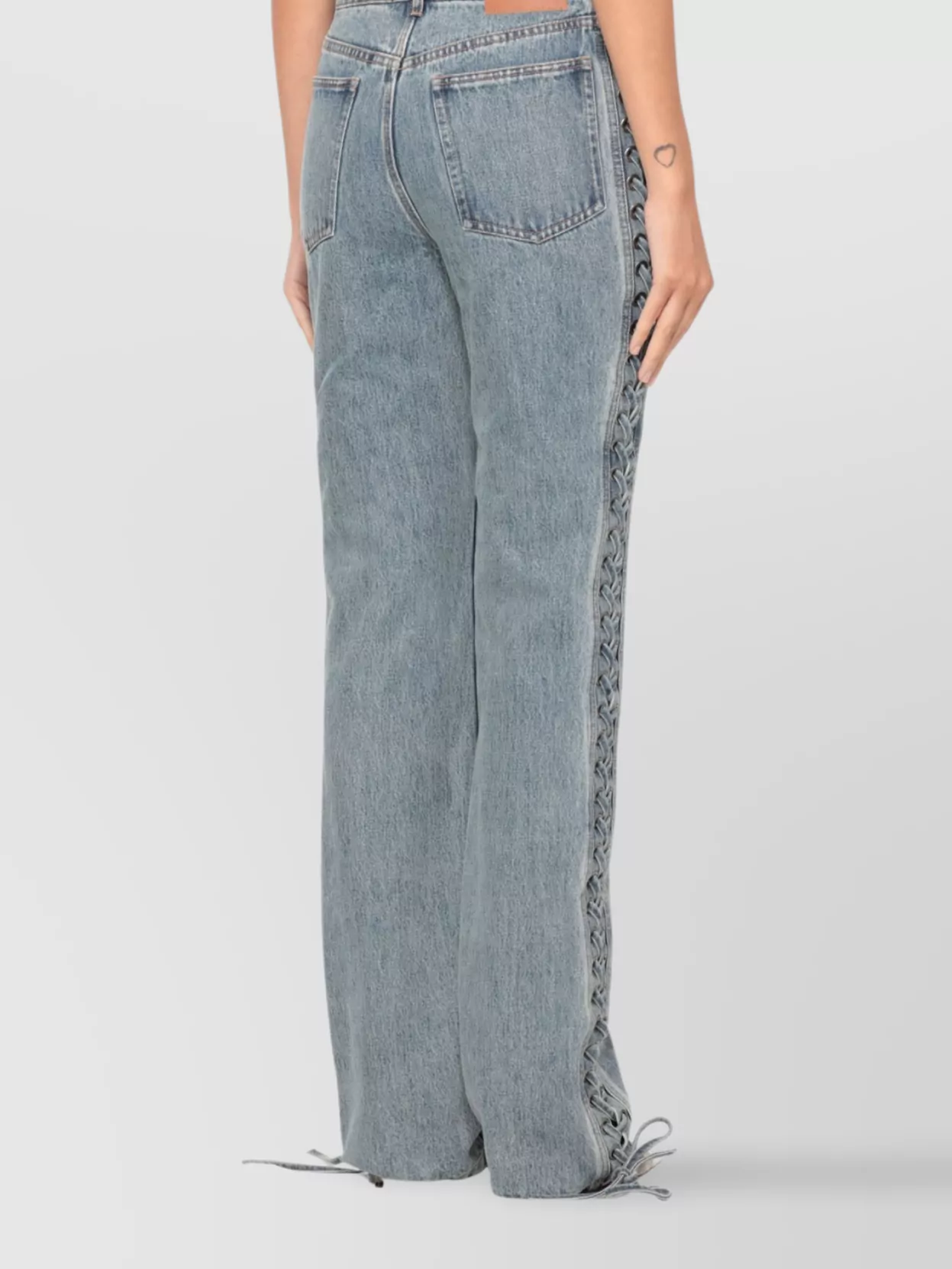 Rotate Straight Denim Jeans With Side Braided Accents