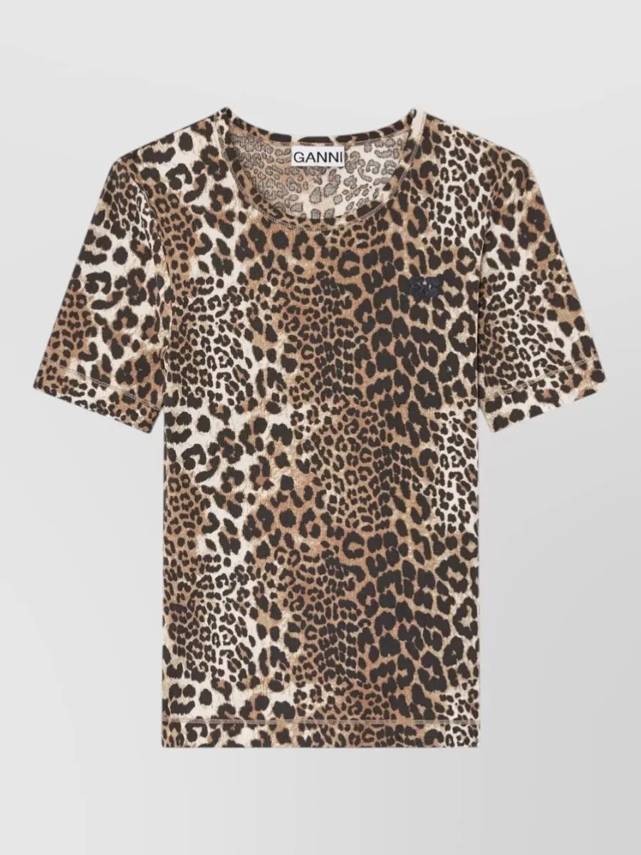 Ganni Ribbed leopard-print t-shirt