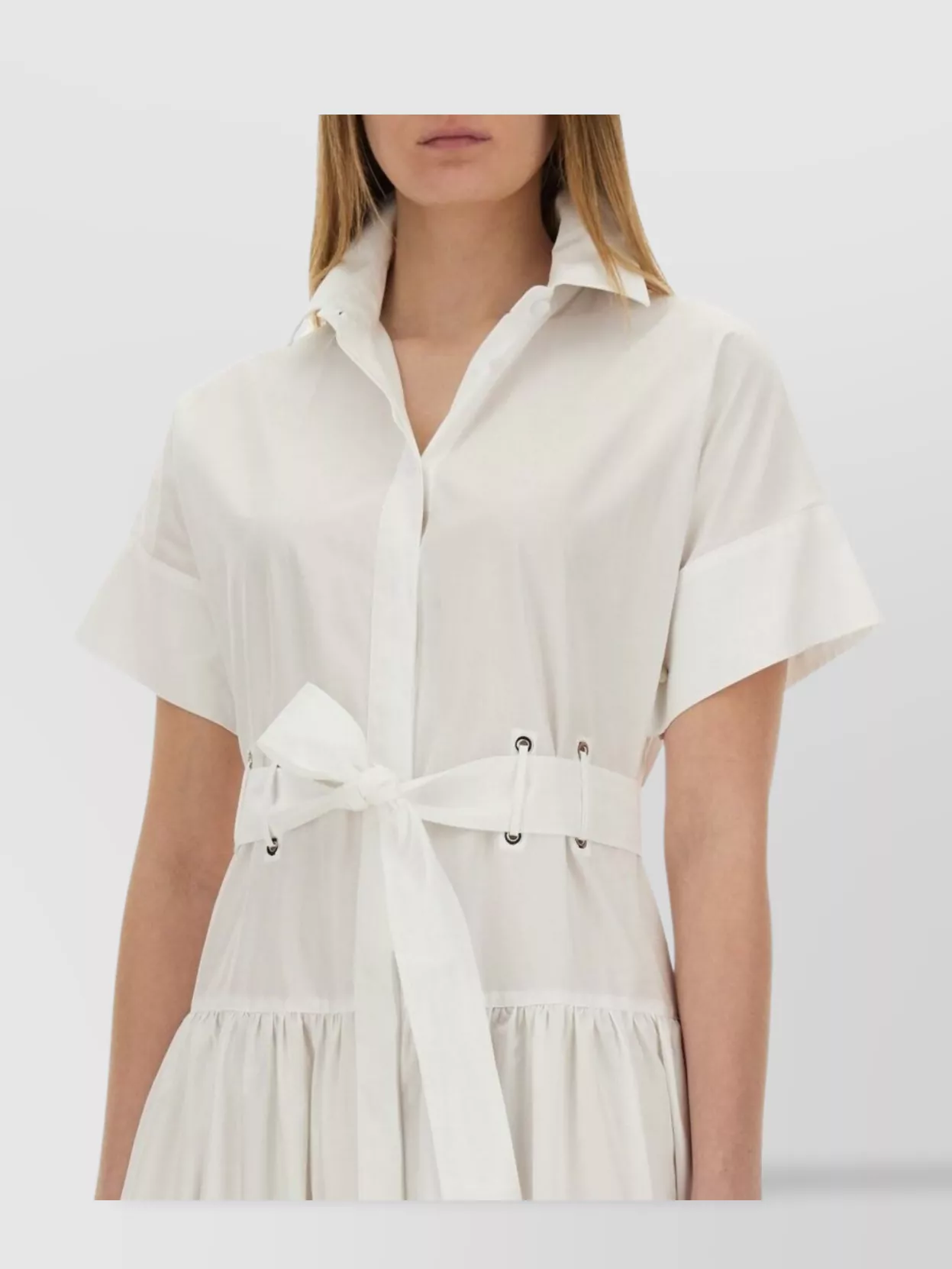 Max Mara Midi Dress With Belted Waist And Short Sleeves