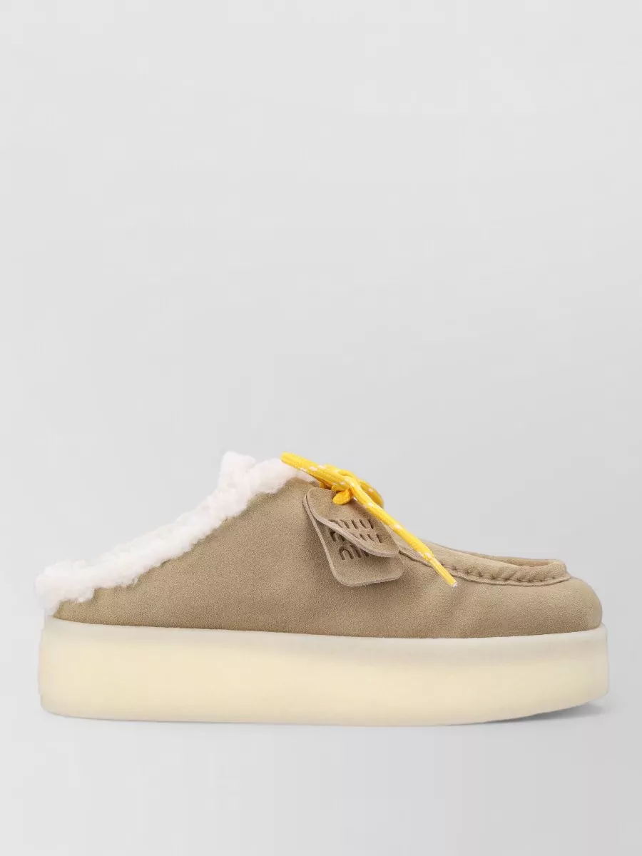 Miu Miu Suede Platform Mule Loafer Lace Up