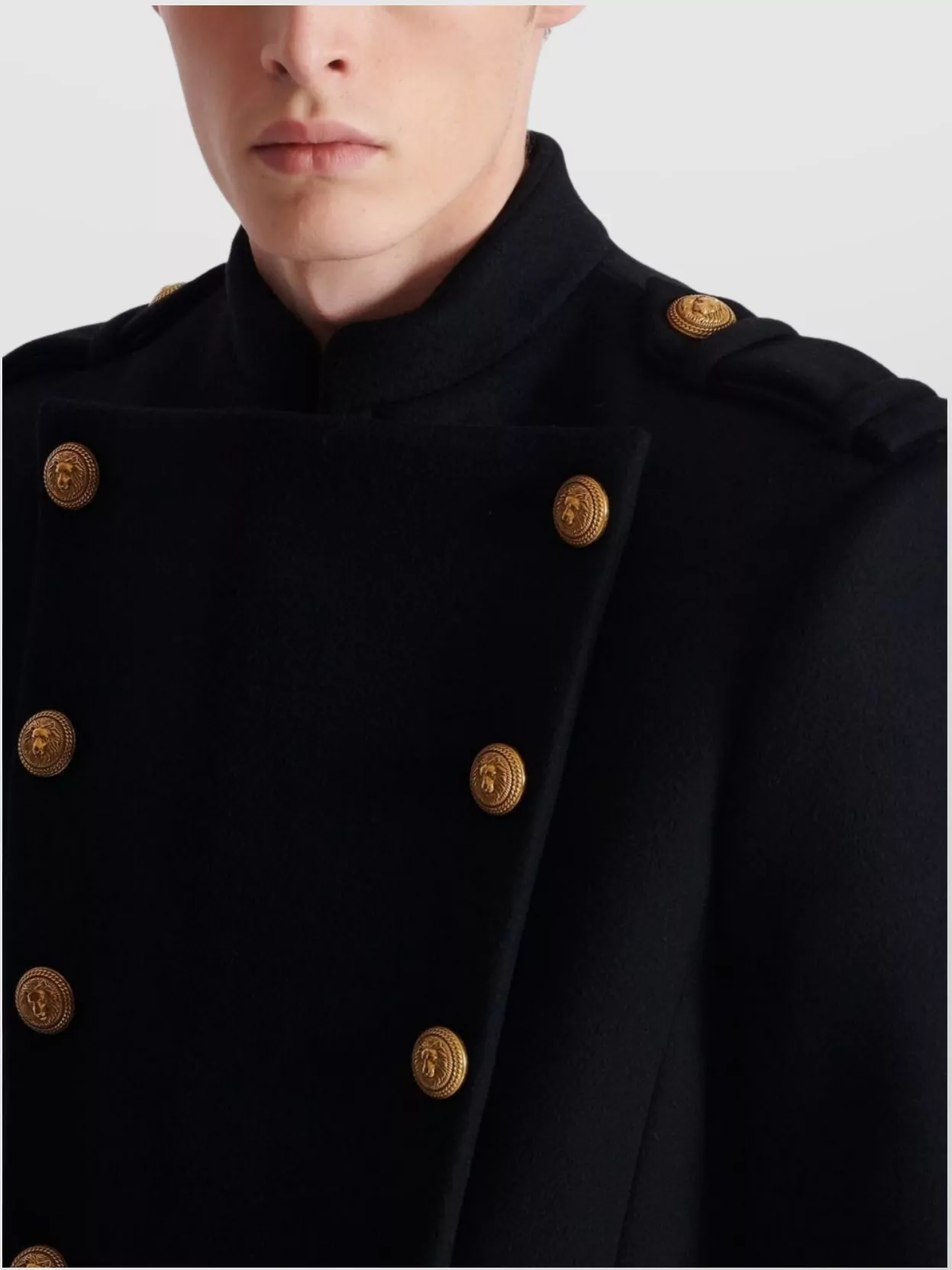 Balmain Structured Shoulder High Collar Coat