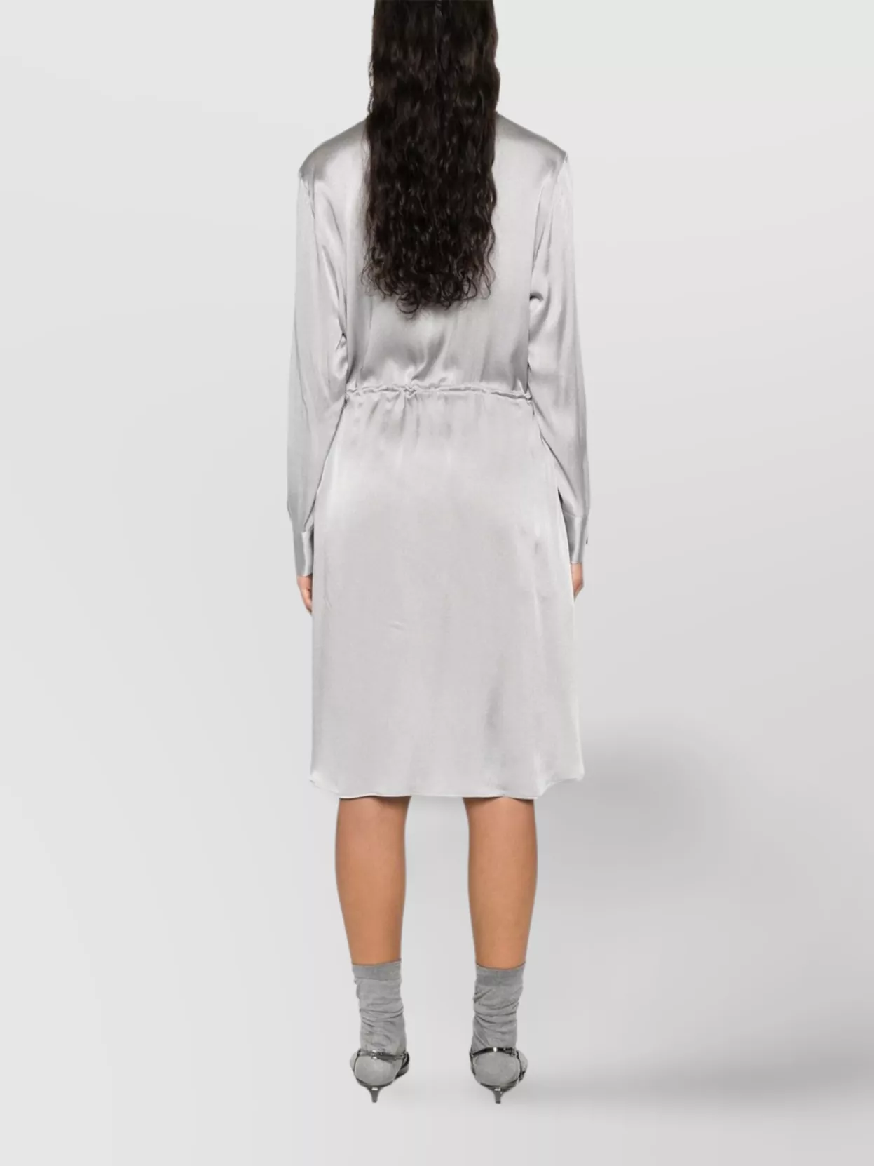 Semicouture Rossana Dress With Long Sleeves And Tie Neck In White