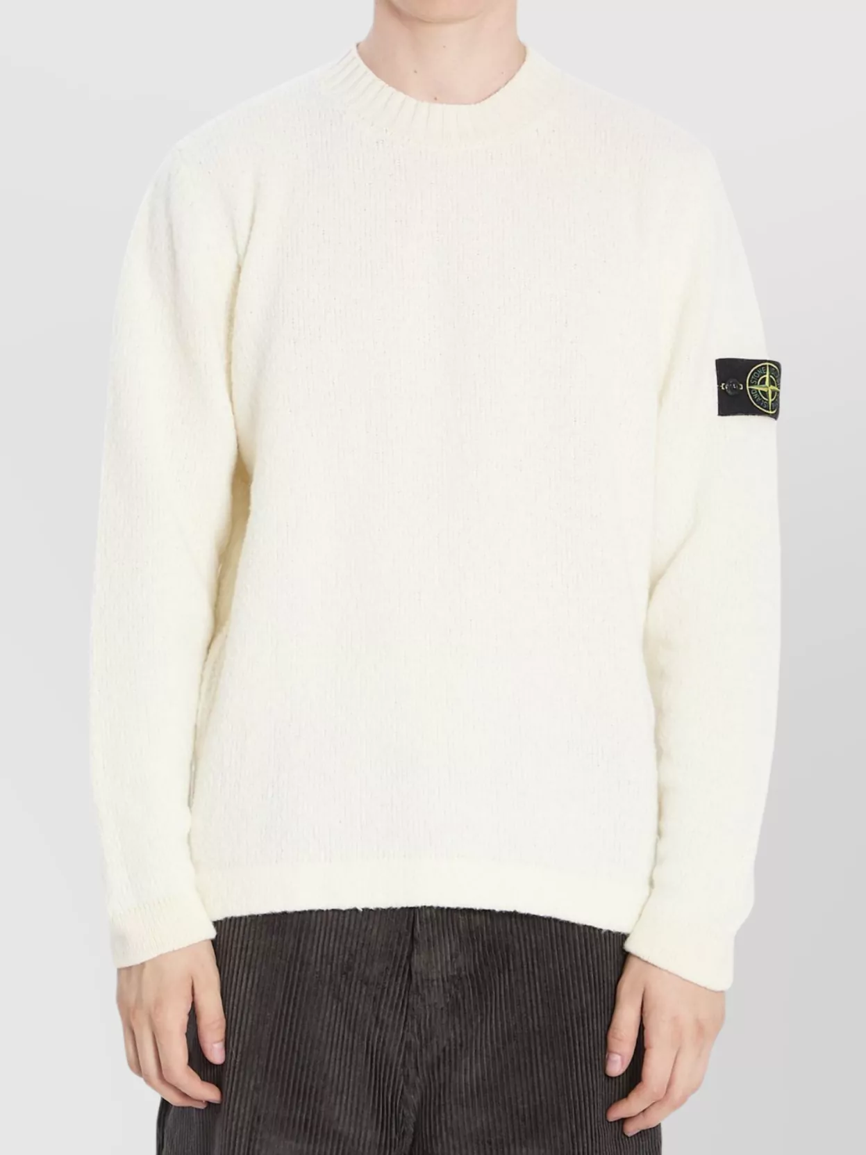 Stone Island Textured Knitwear Sweater With Logo Patch In White