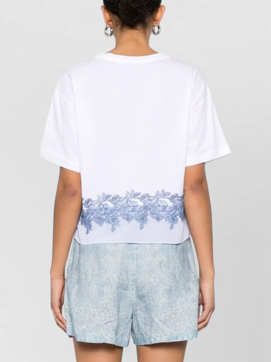 Ermanno Firenze Embroidered Sheer Panel Cotton Short-Sleeve T-Shirt
