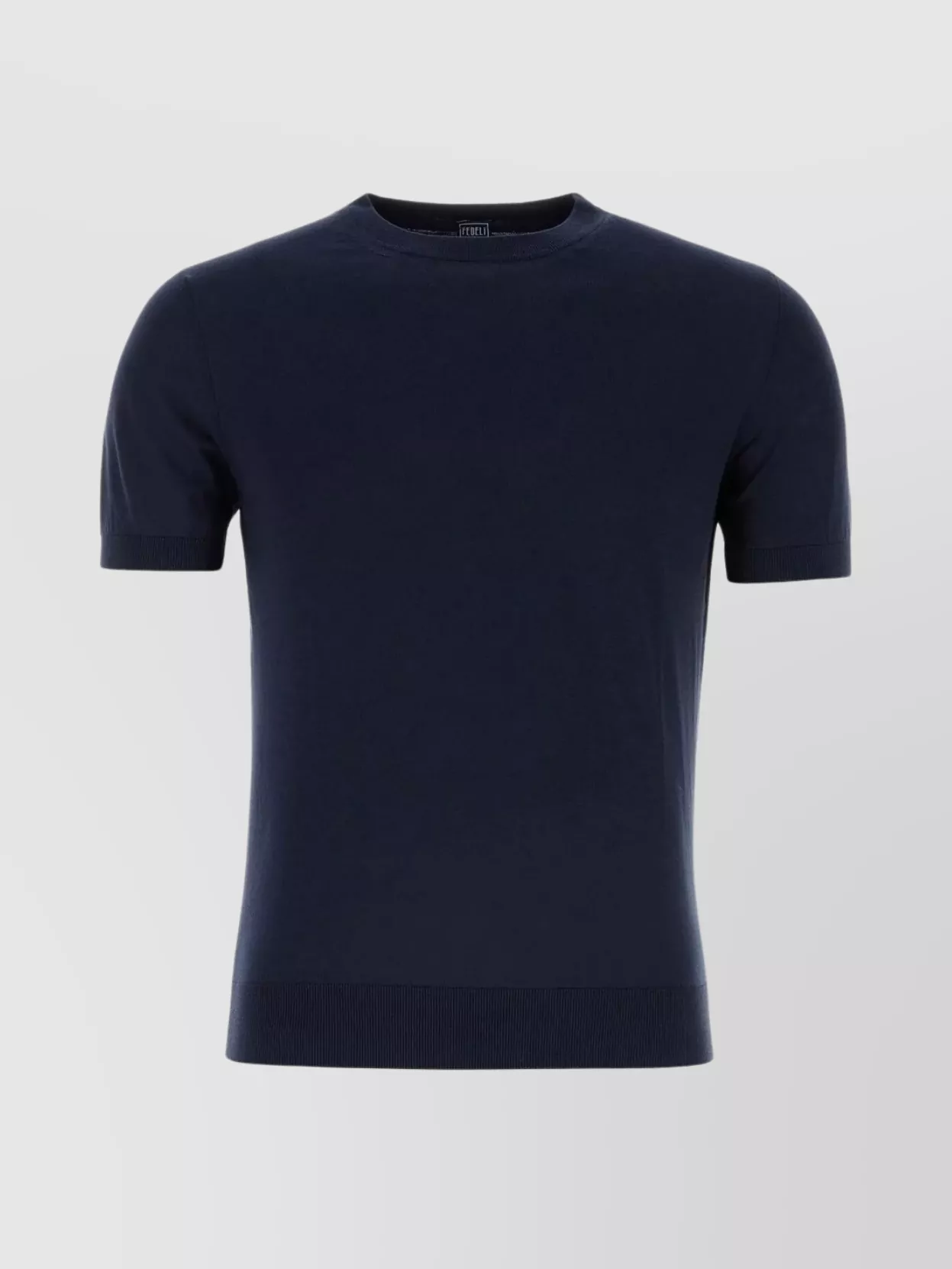 Fedeli Ribbed Cotton Crew-neck Sweater With Short Sleeves In Blue