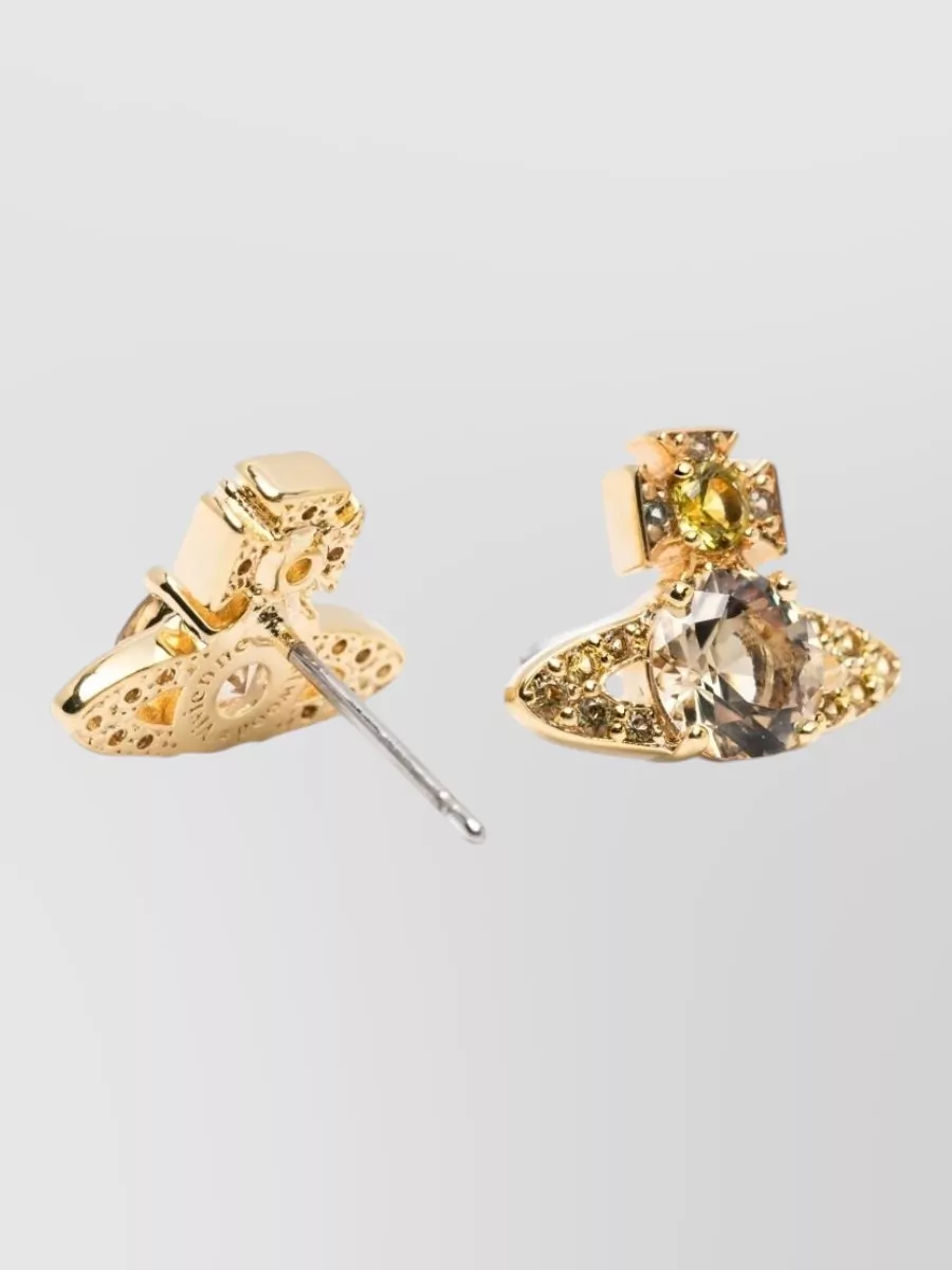 Vivienne Westwood Gemstone Detail Gold Tone Stud Earrings