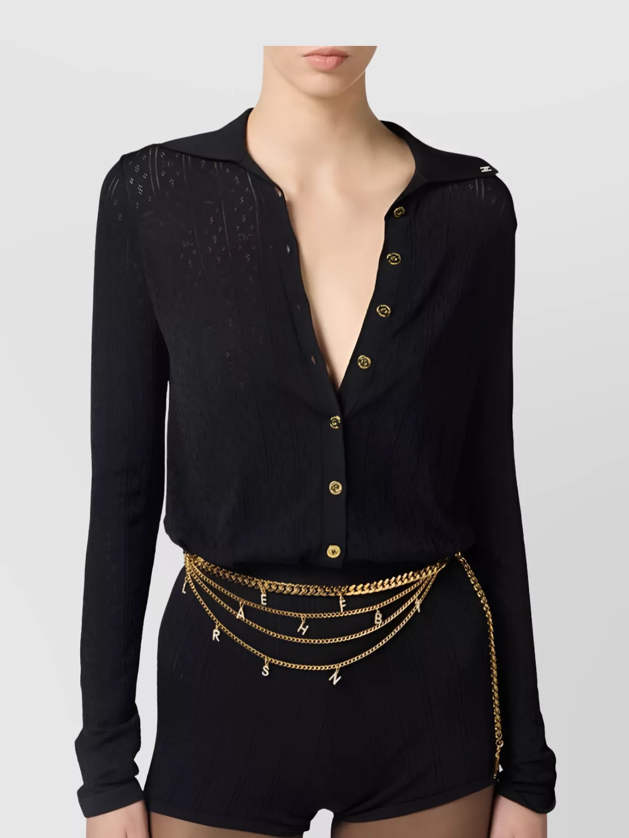 Elisabetta Franchi Buttoned Long Sleeve Dress With Sheer Detailing