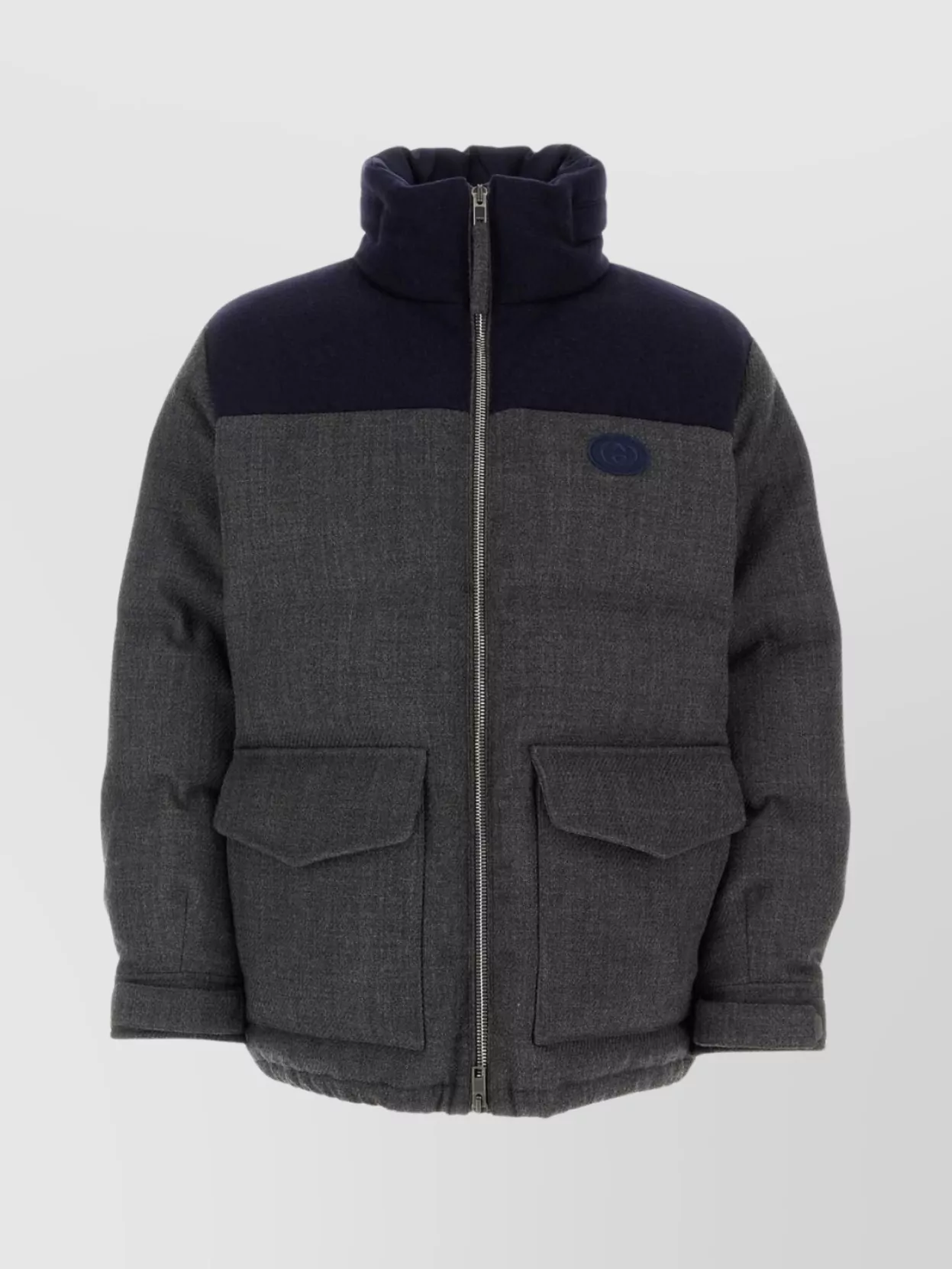 Shop Gucci Wool Blend Down Jacket With Color Block Design