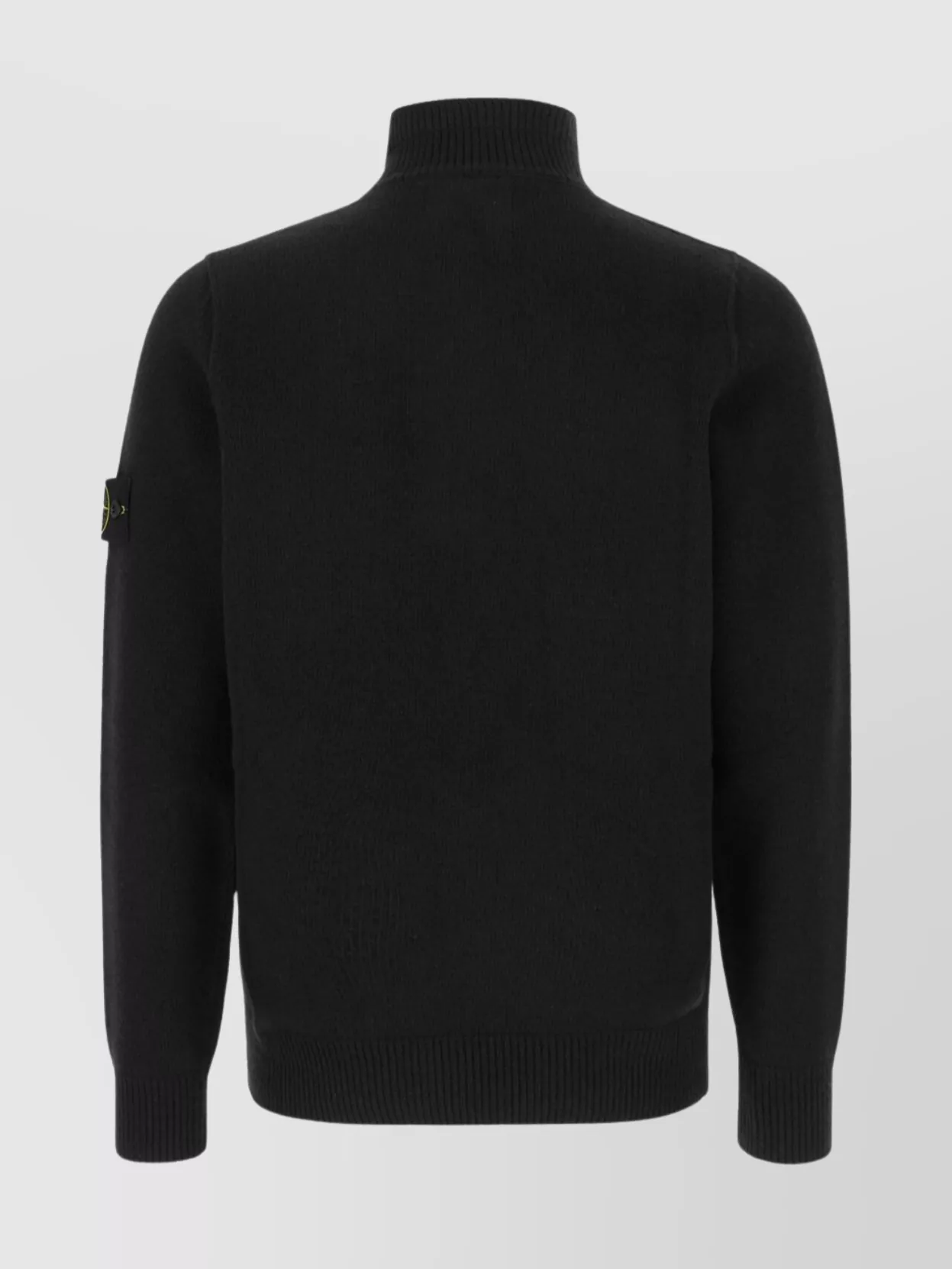 Stone Island High Collar Pullover With Buttoned Placket And Logo Patch In Black