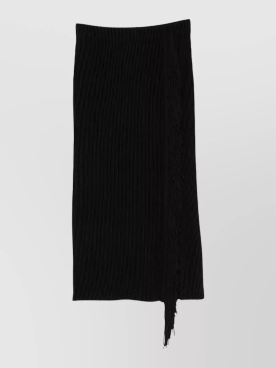 Emporio Armani ribbed knit fringed slim-fit midi skirt