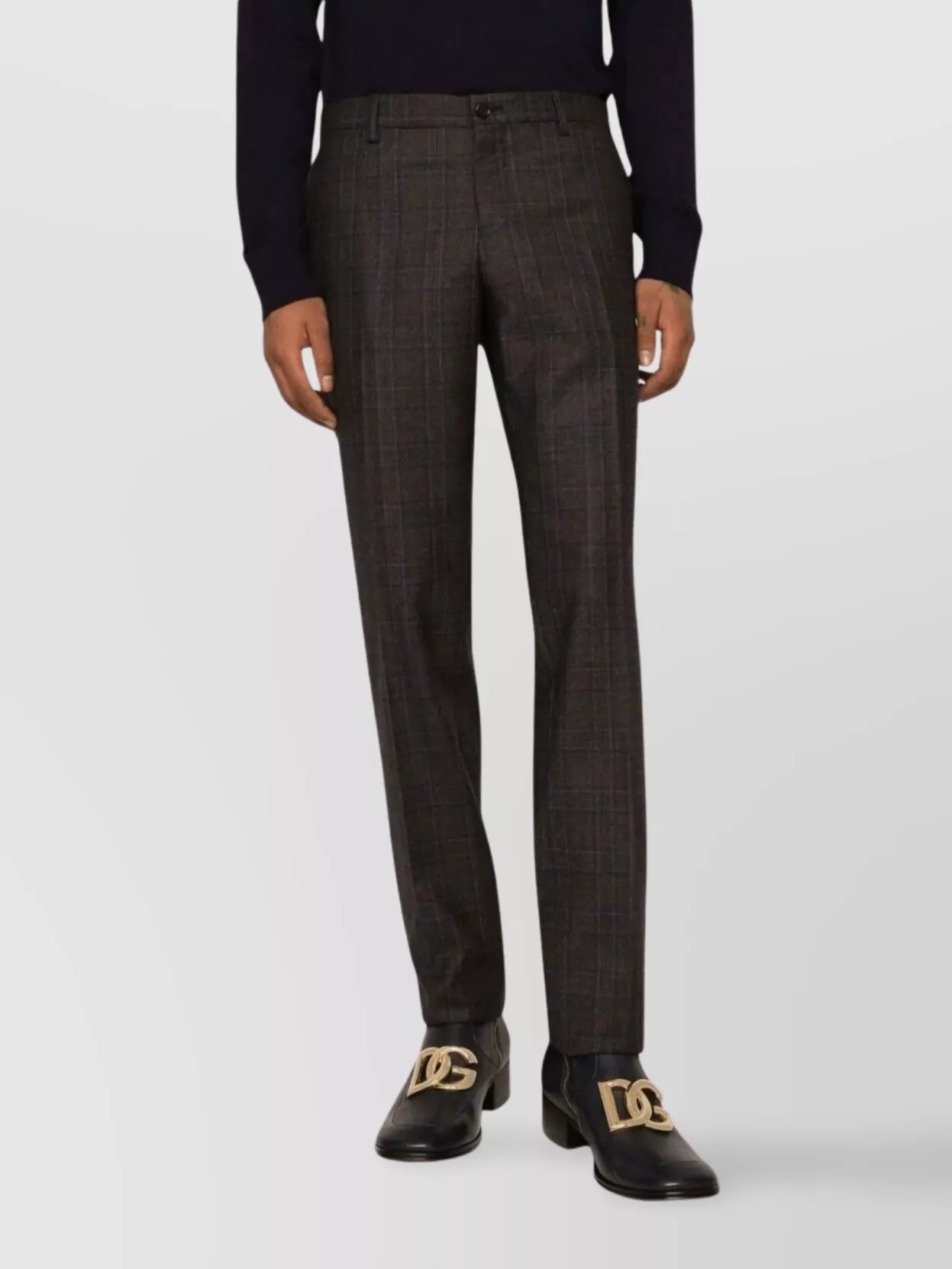 Dolce & Gabbana Tailored Woolen Trousers Check Pattern In Brown