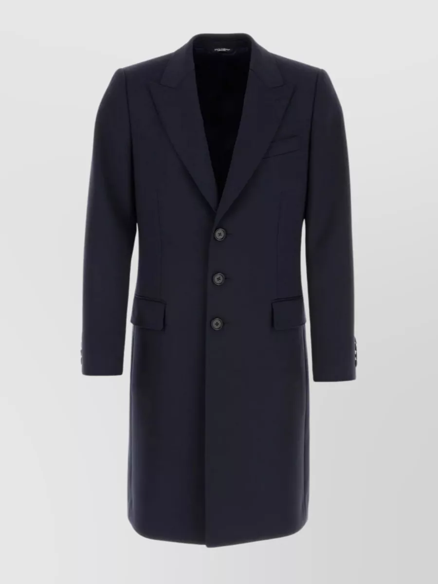 Shop Dolce & Gabbana Polyester Blend Coat With Back Slit And Vent In Blue