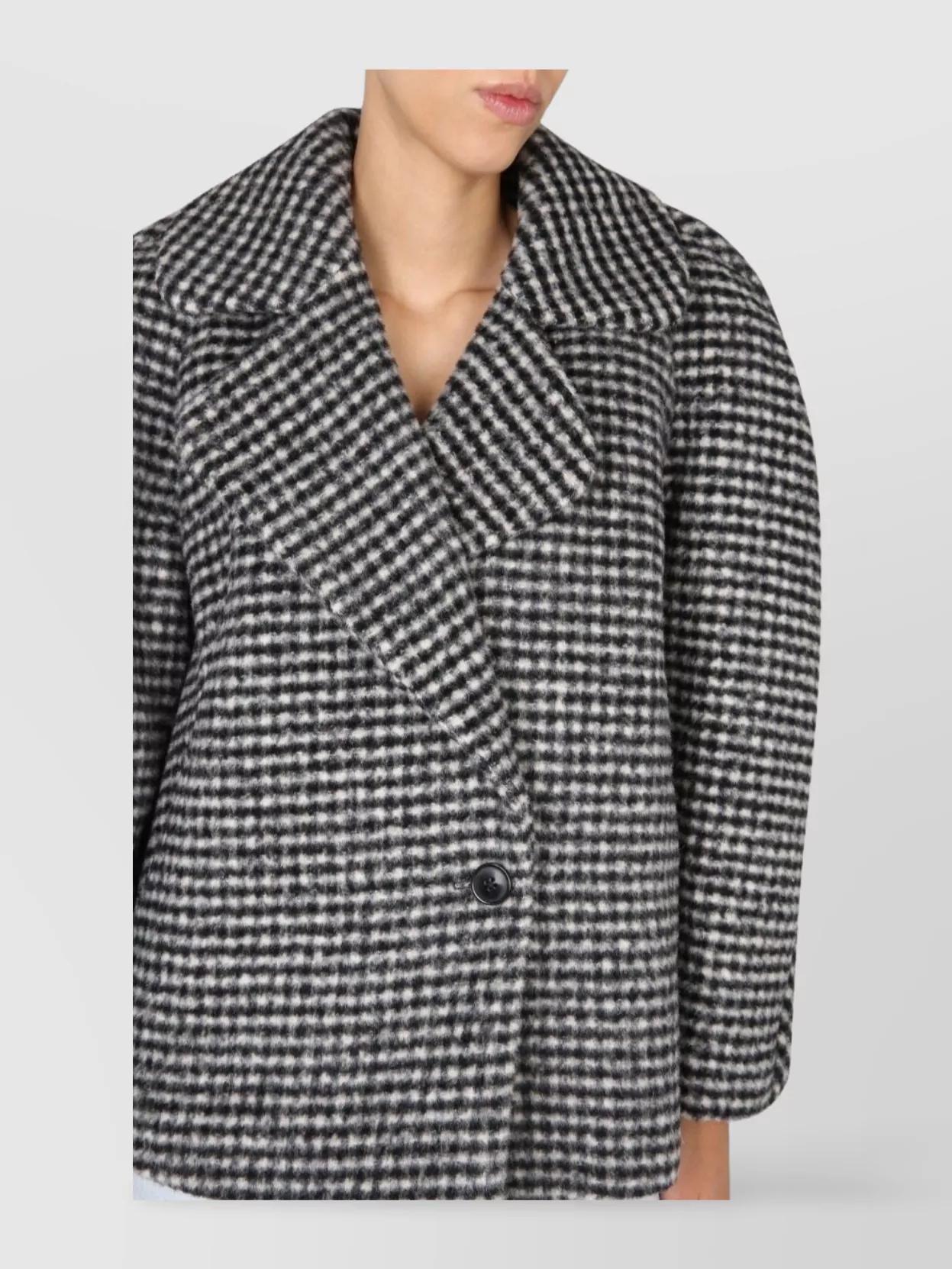 Dries Van Noten Houndstooth Boxy Coat Wide Lapels In Black
