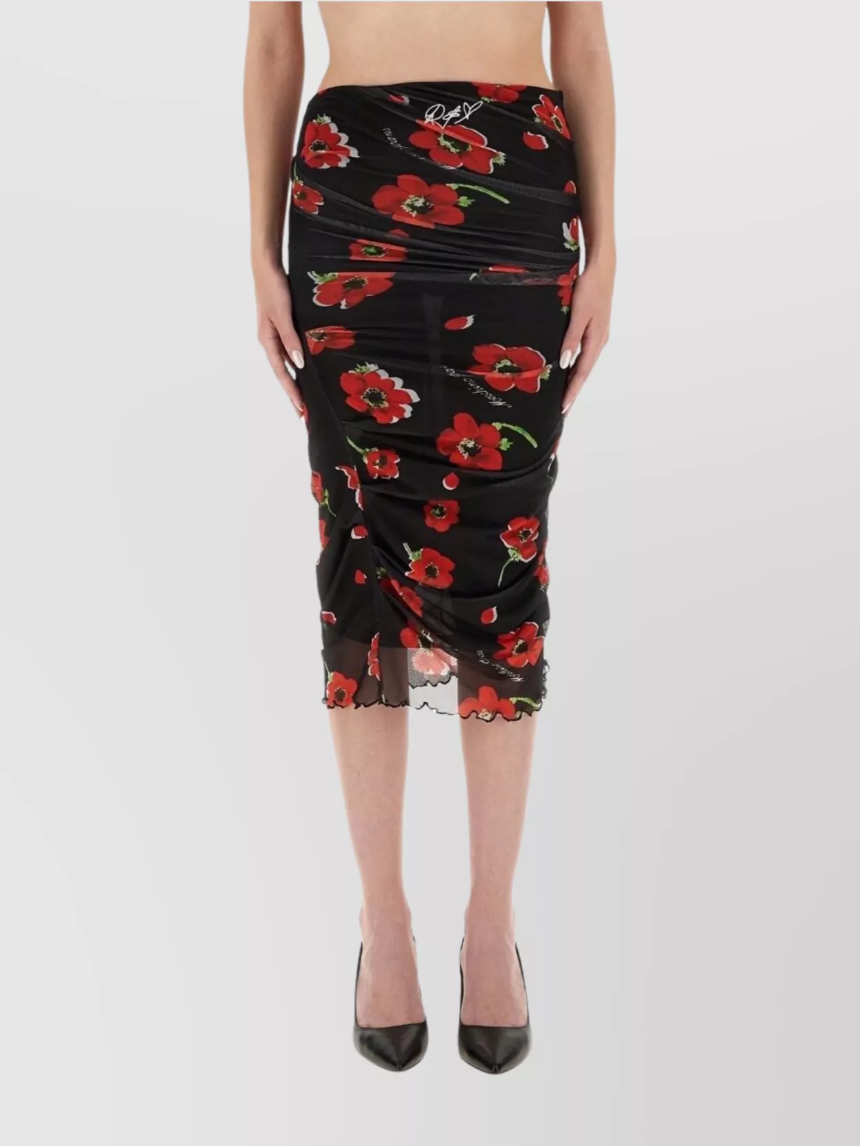 Moschino Floral Mesh Overlay Midi Dress