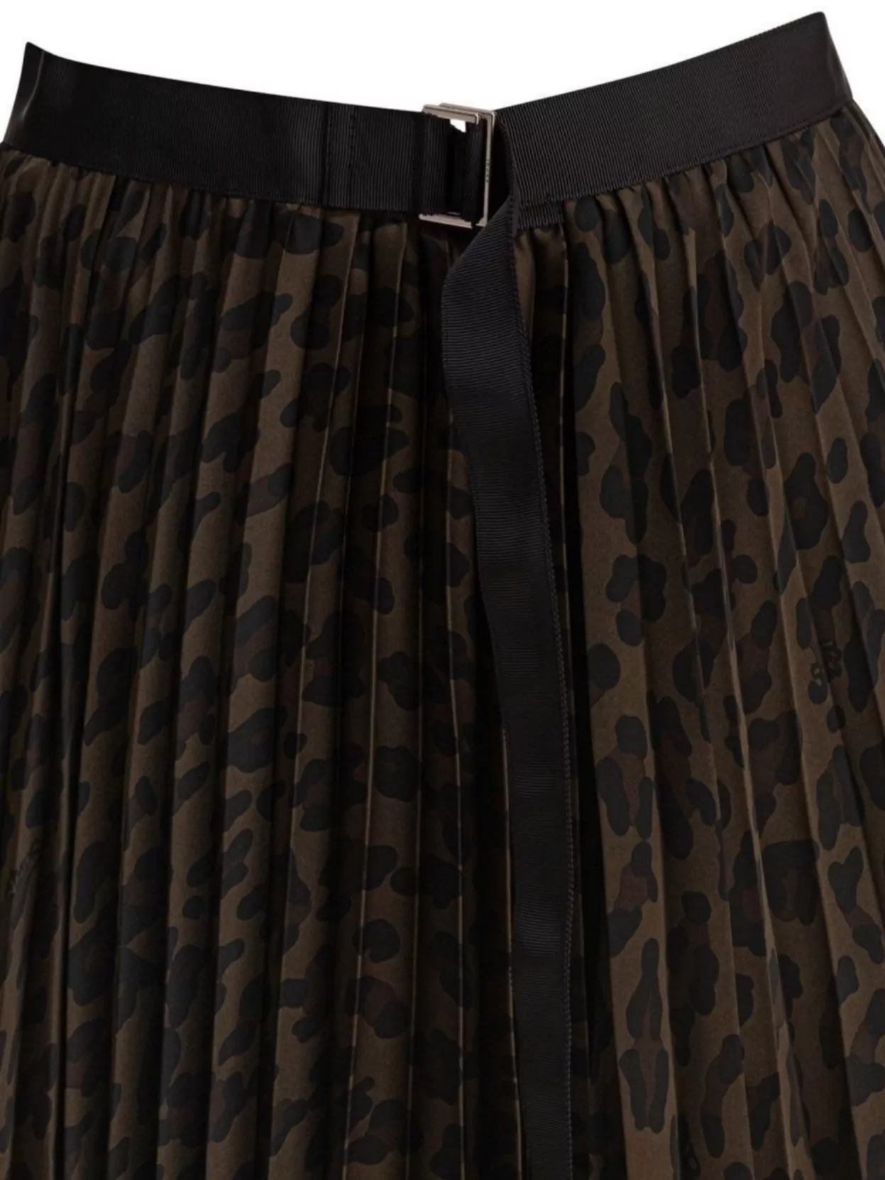 Sacai Pleated High-Waisted Animal Print Midi Skirt