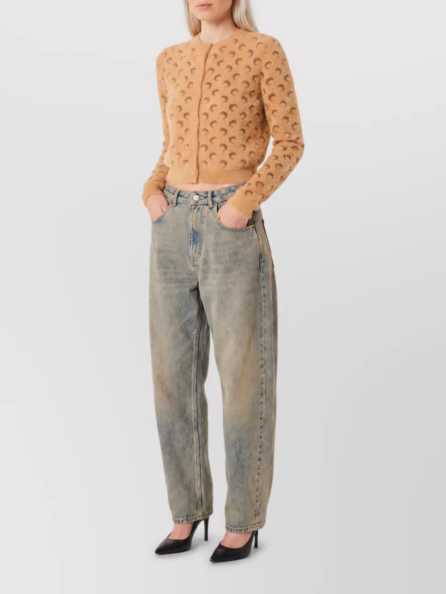 Marine Serre Cashmere Moon Jacquard Cropped Cardigan