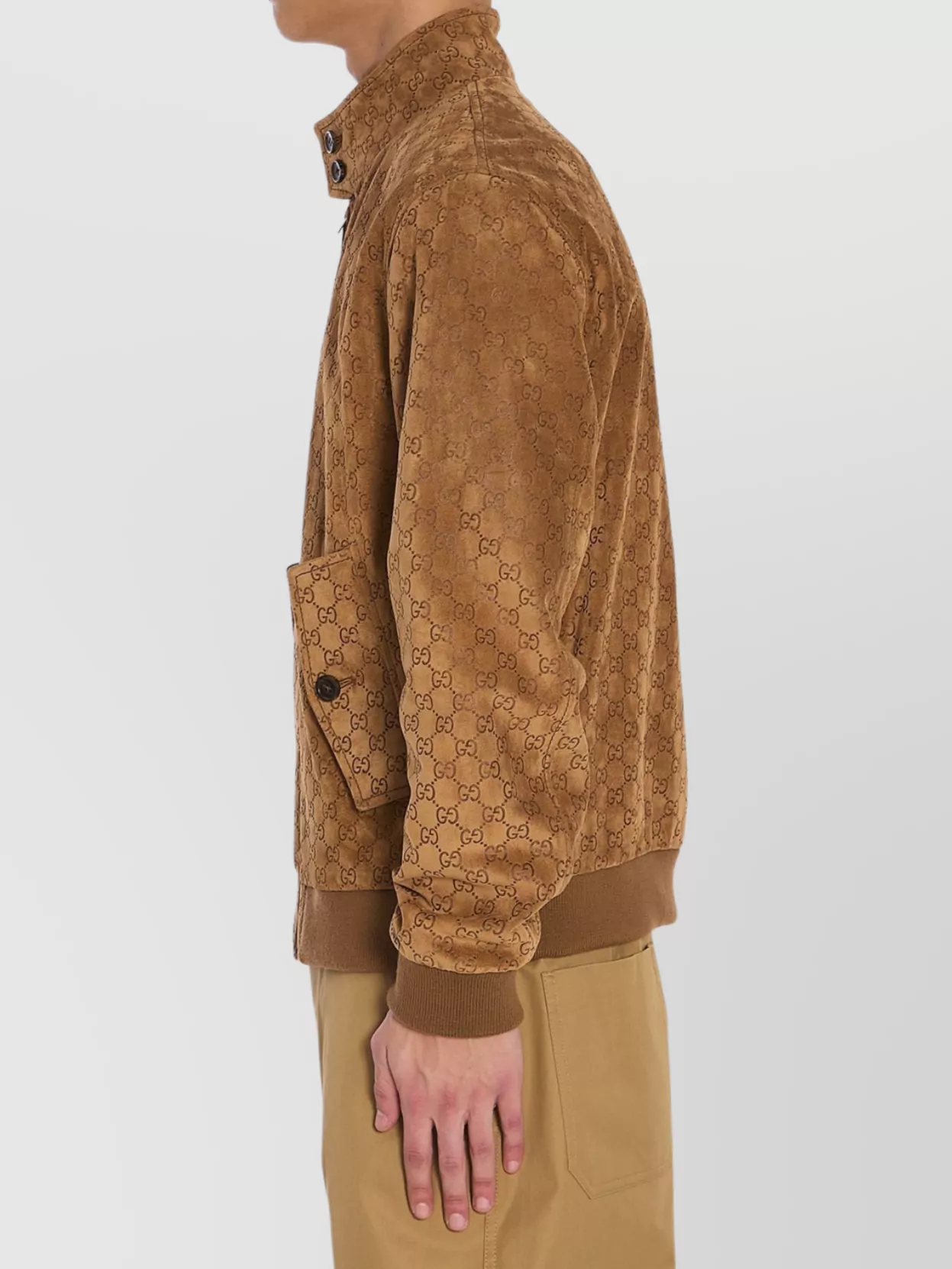 Gucci Brown Jacket With All-over Embossed Gg Motif And Collar With Buttons In Suede Man In Brown