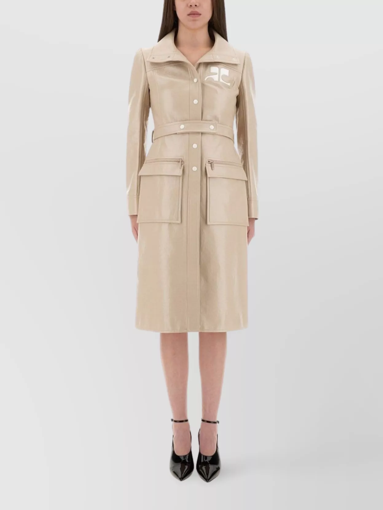 Courrèges Waist belted long coat with shiny finish | The