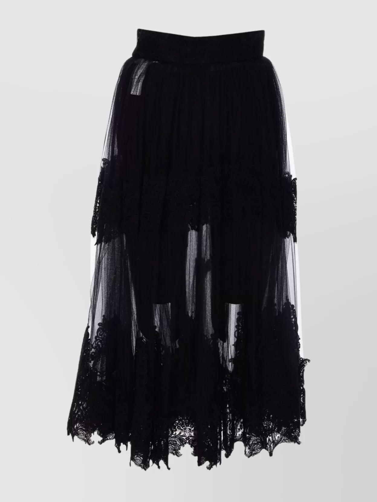 ELISABETTA FRANCHI HIGH WAIST EMBROIDERED MIDI SKIRT WITH SHEER OVERLAY