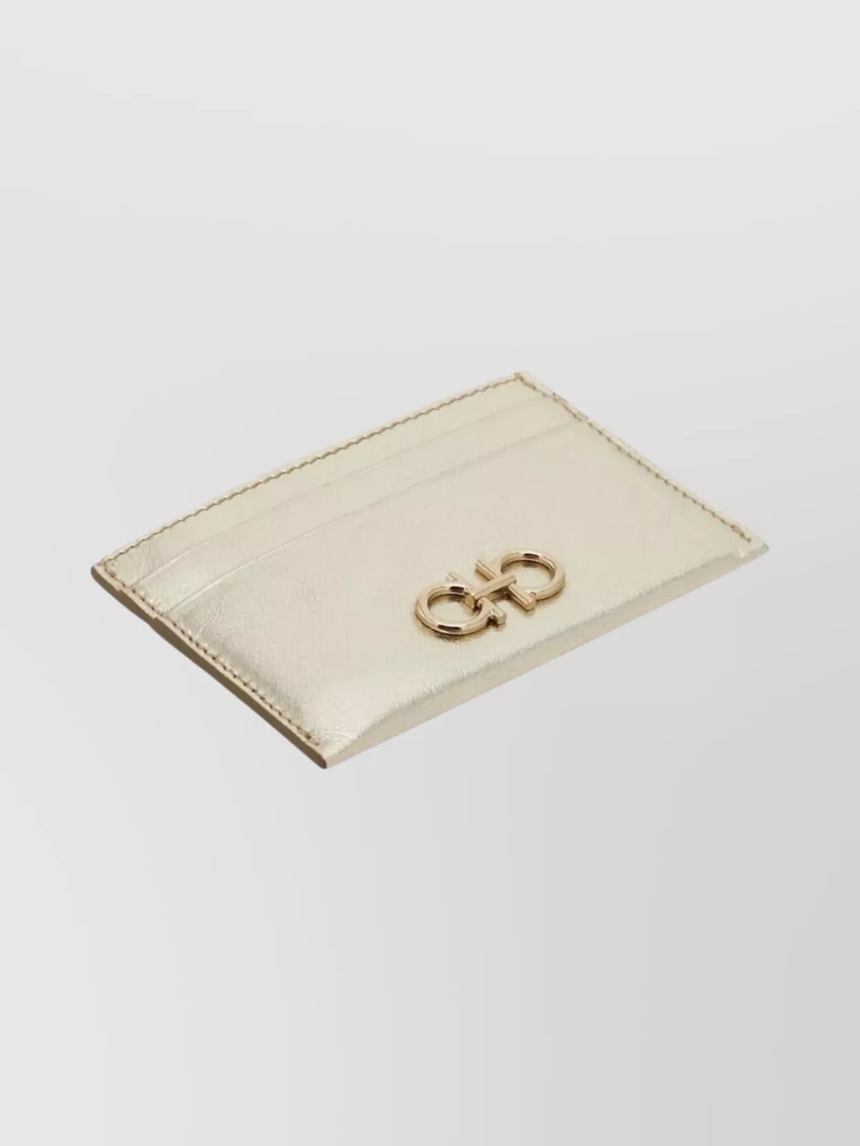 Ferragamo Laminated Leather Card Holder With Gold-tone Hardware In Gold