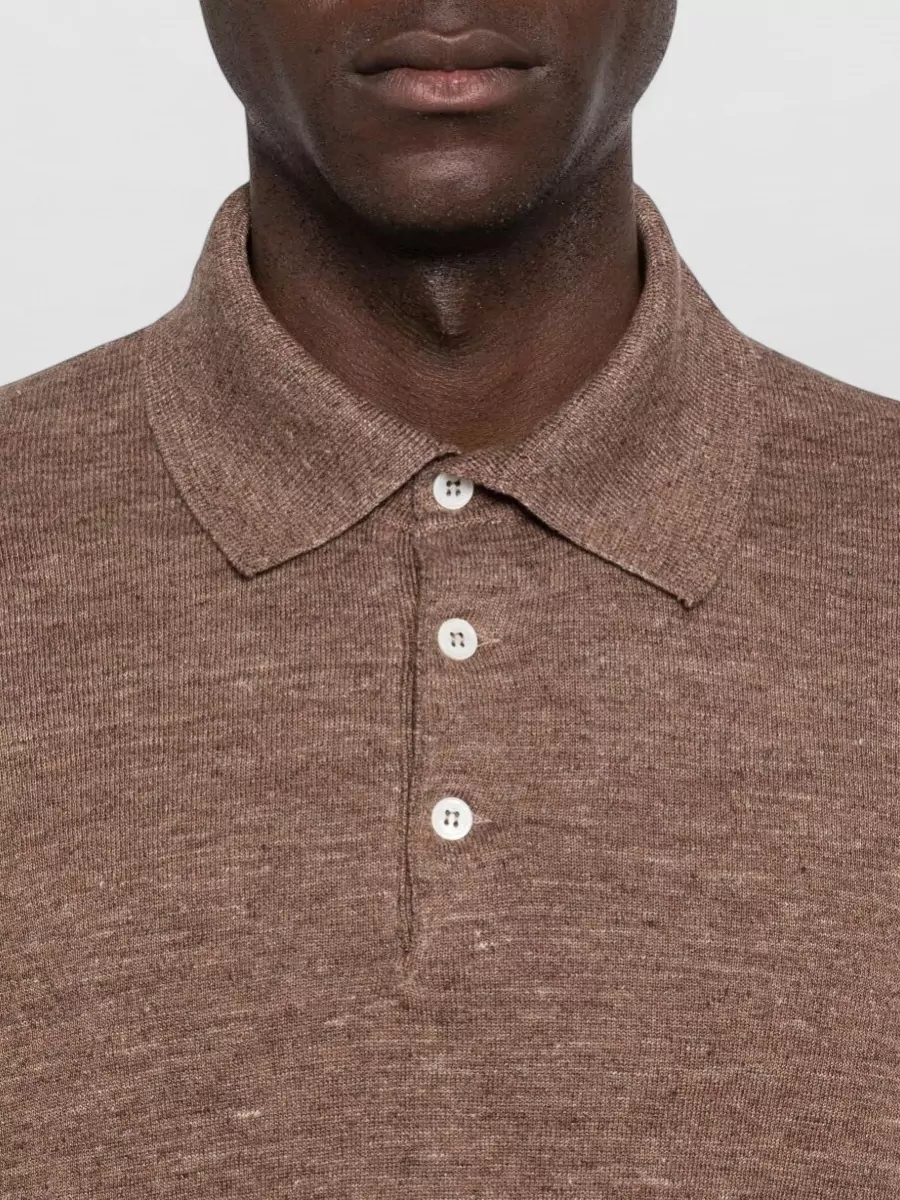 Brunello Cucinelli Cotton Linen Blend Short Sleeve Polo