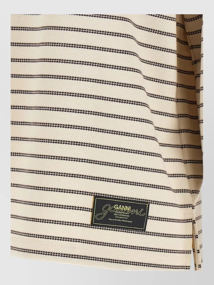 Ganni Striped Cotton Long-Sleeve Polo Shirt
