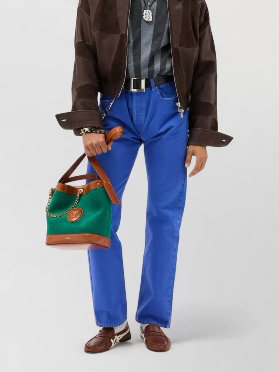 Versace Cotton High-Rise Wide-Leg Straight-Leg Jeans