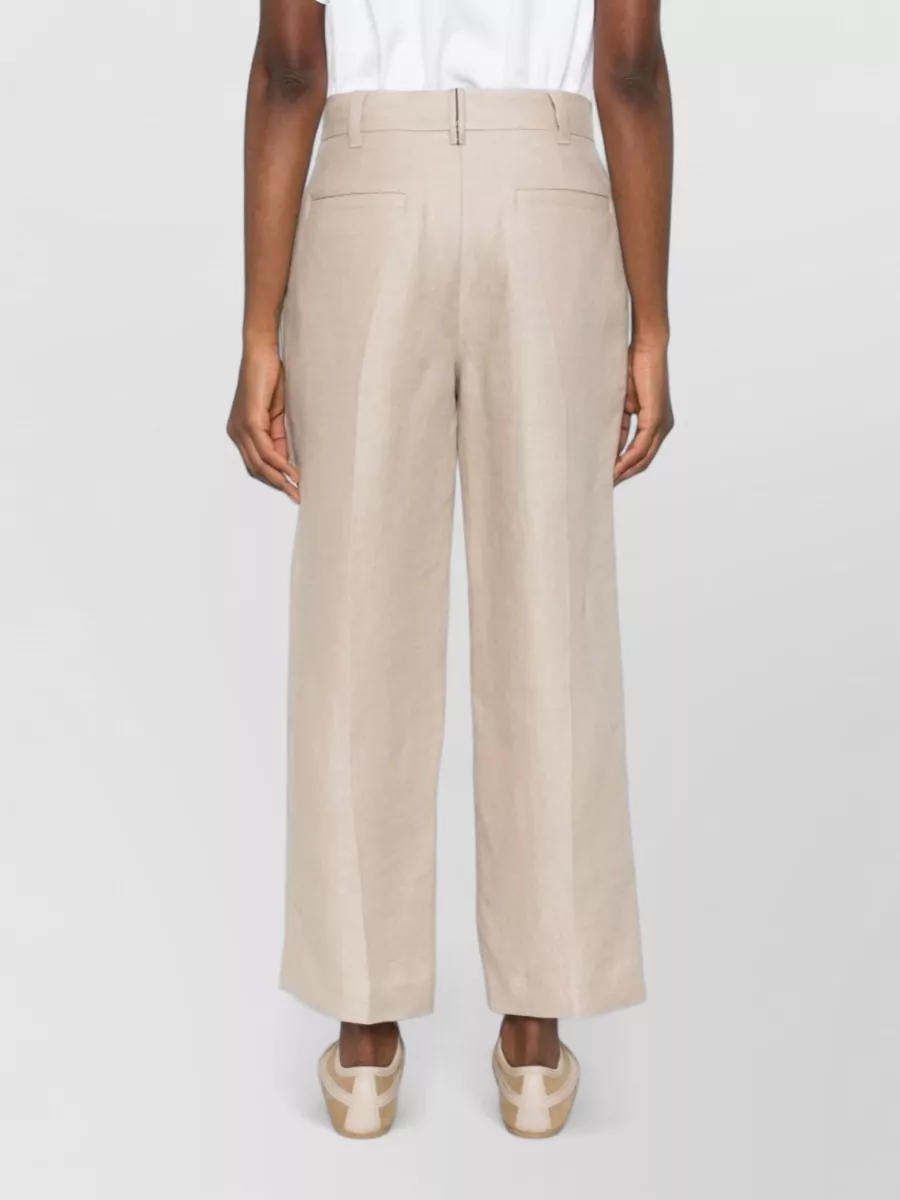 Brunello Cucinelli Linen Cropped Wide-Leg Pleated Trousers