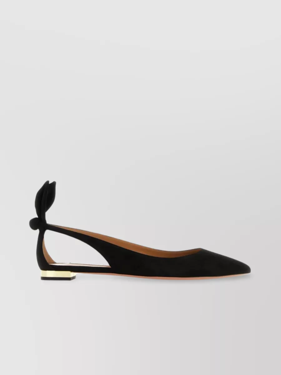 Aquazzura Suede Ballet Flats With Back Bow Detail In Black