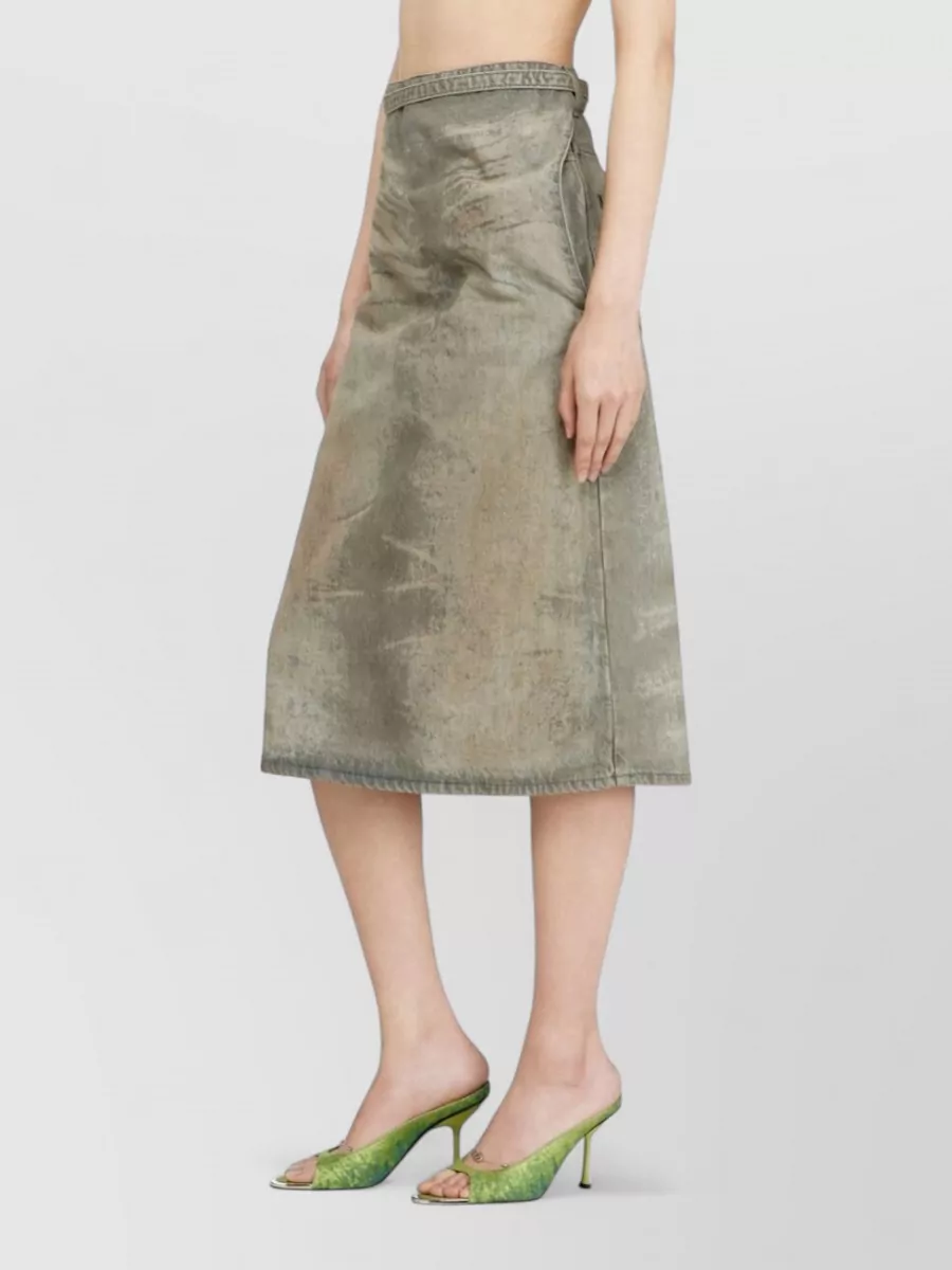 Diesel Denim High-Rise Flared Wrap Midi Skirt
