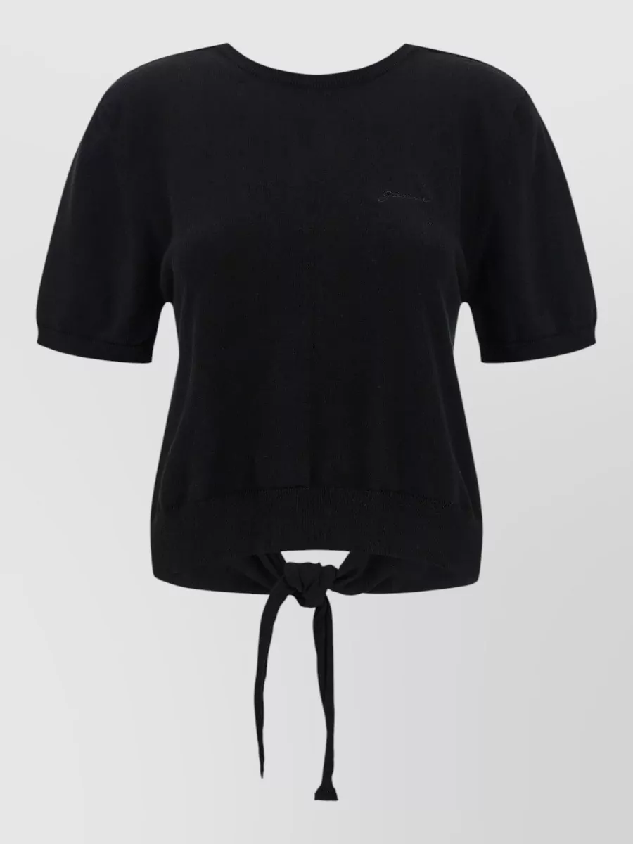 Ganni organic cotton knotted bare back short-sleeve top