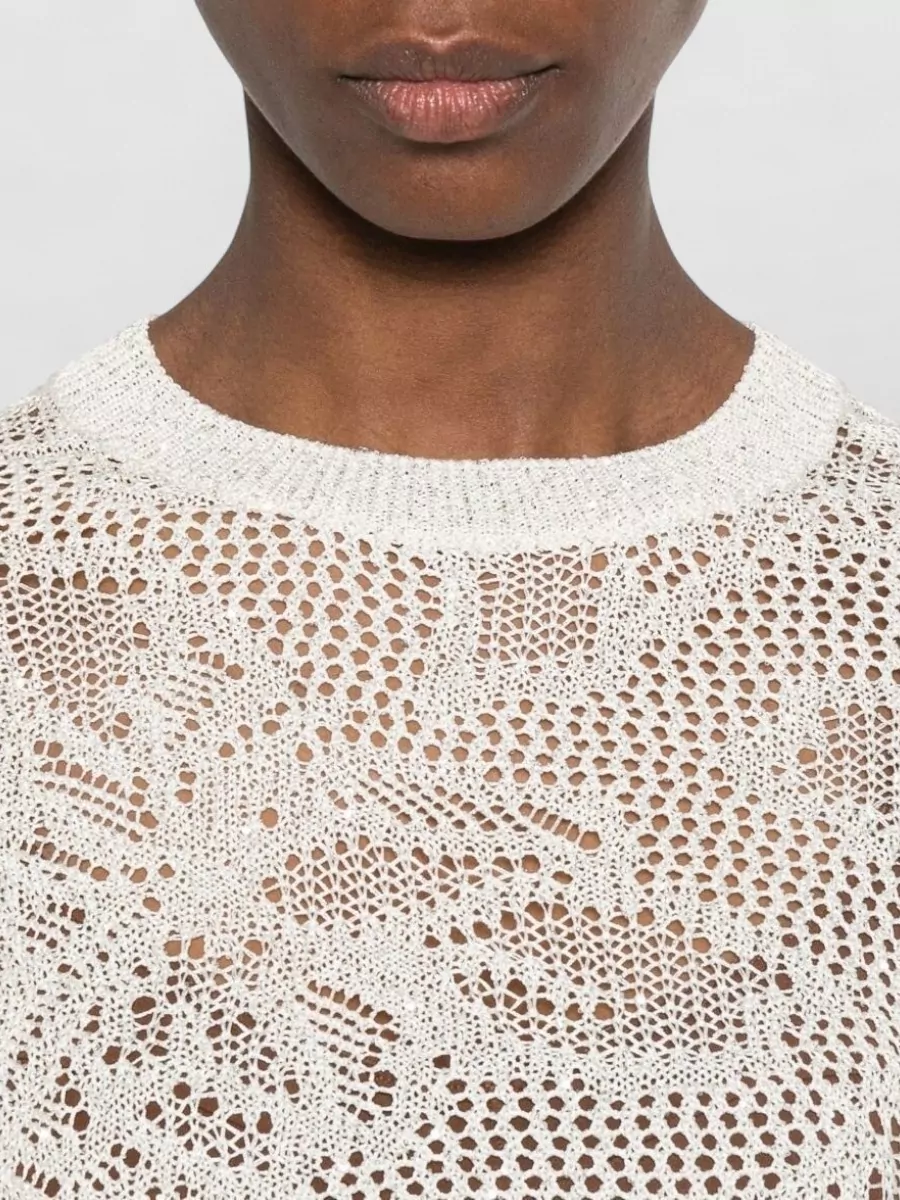 Fabiana Filippi Embellished Openwork Short-Sleeve Blouse