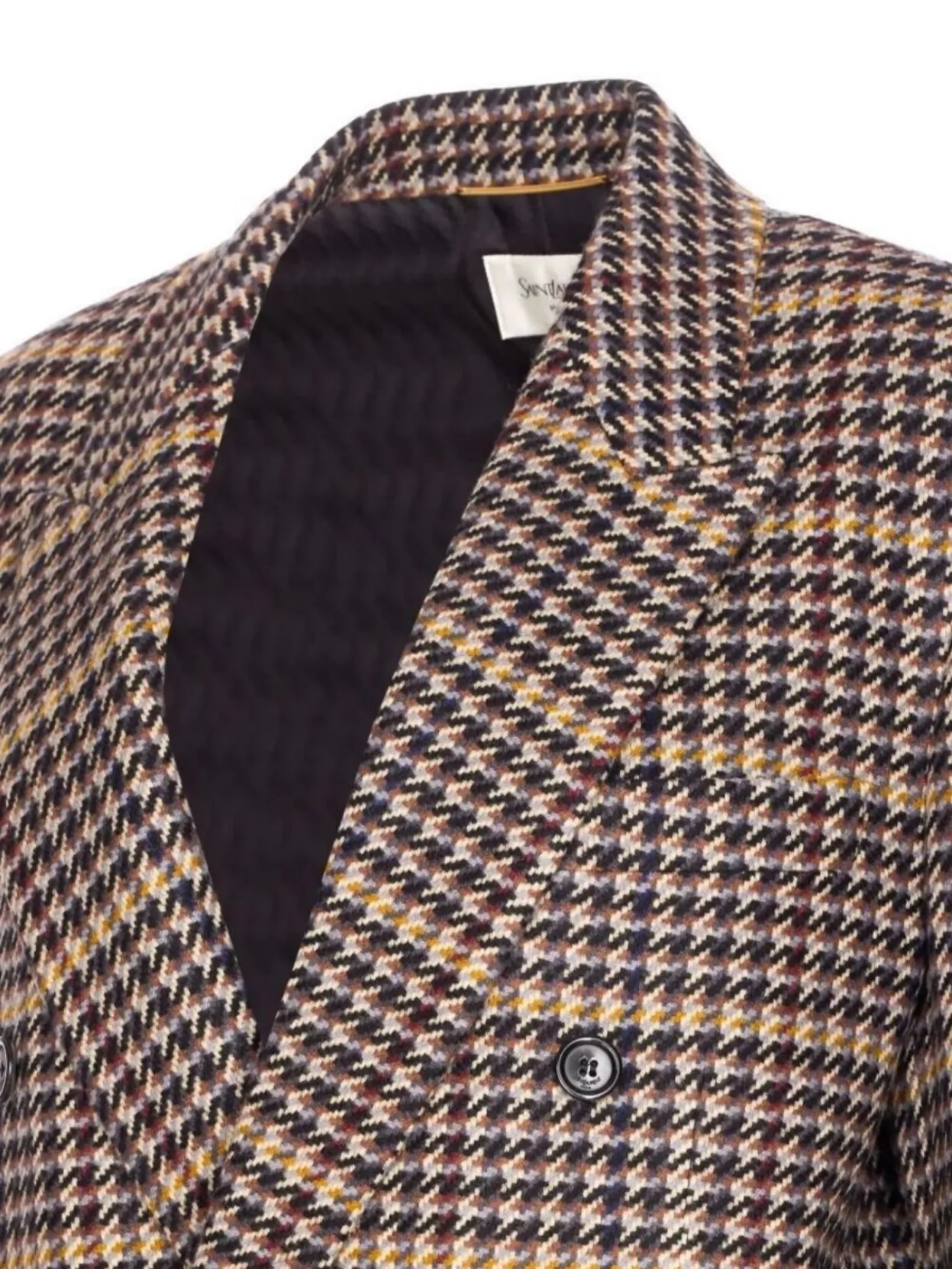 Saint Laurent Double-Breasted Check Pattern Long Sleeve Jacket