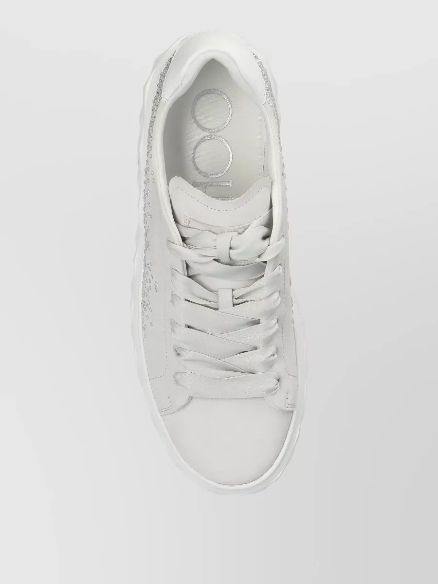 Jimmy Choo Leather Crystal-Embellished Lace-Up Sneakers