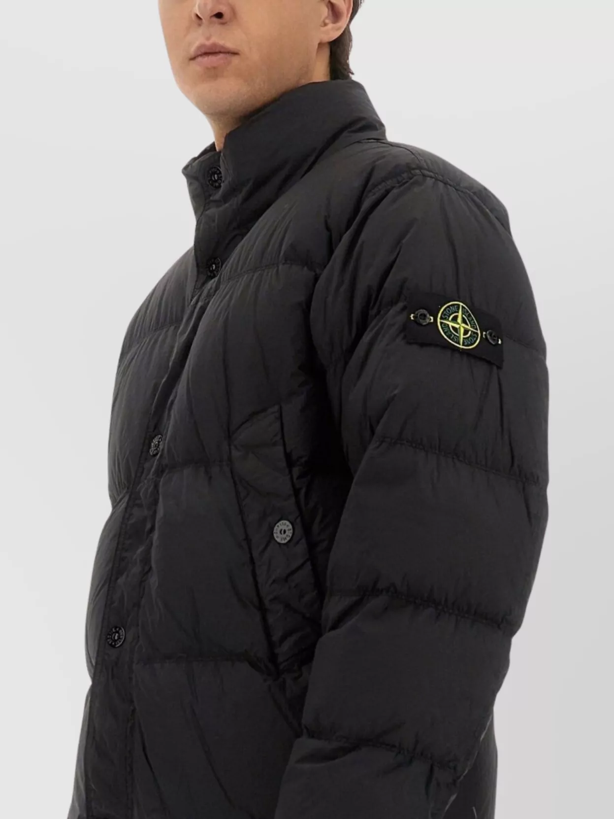 Stone Island Quilted High Collar Jacket With Side Pockets