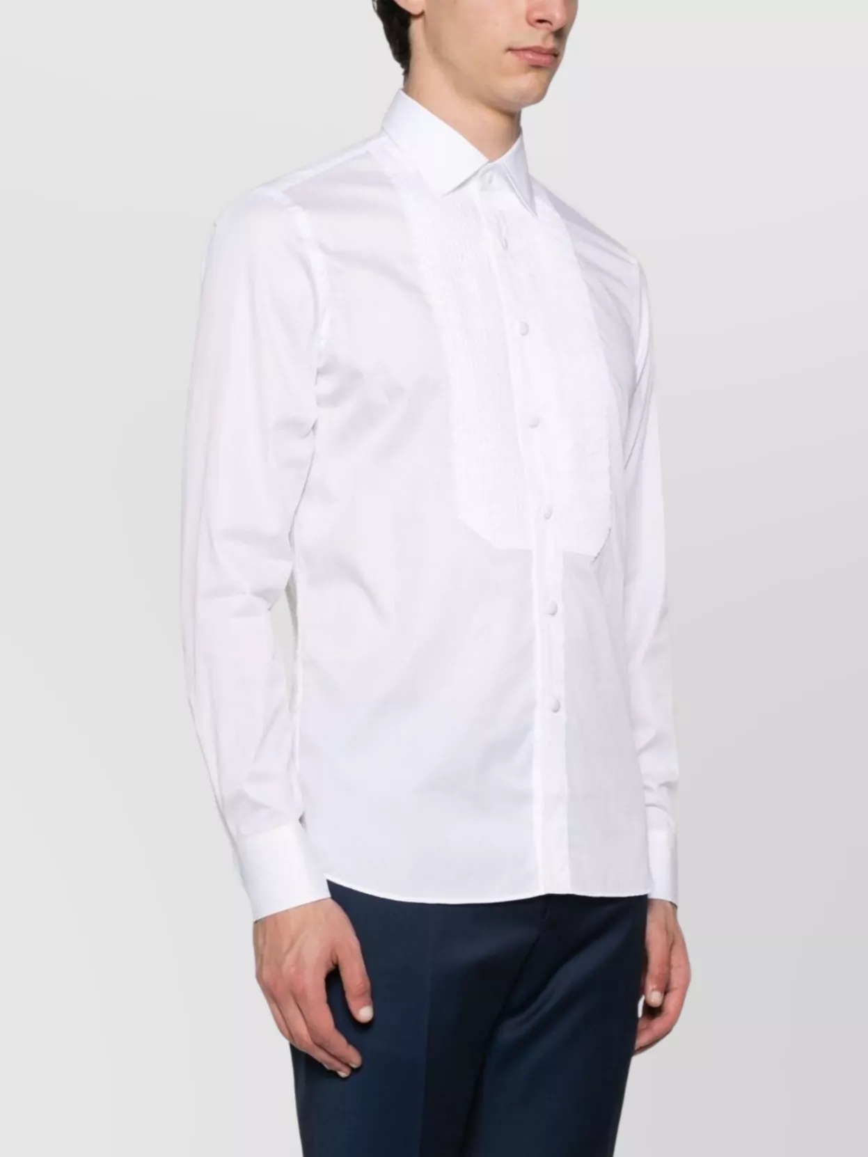 Tagliatore Refined White Smoking Shirt With Pintuck Detailing In White
