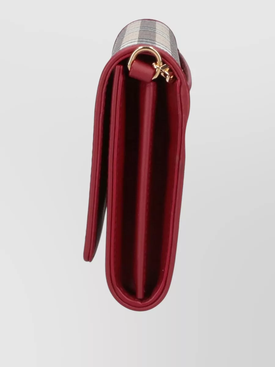 Burberry Check Pattern Wallet Gold Tone Chain Strap