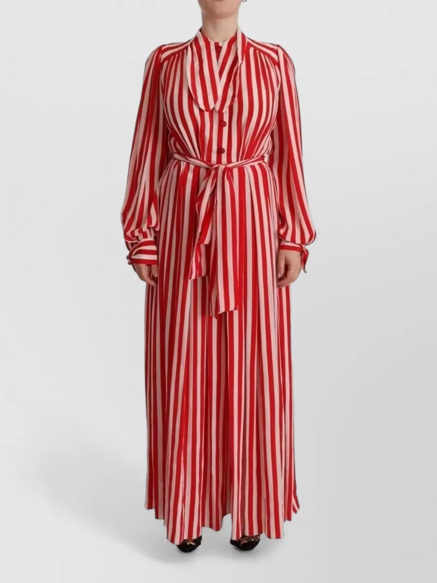 Dolce&Gabbana Silk striped collared long-sleeve tie-waist maxi dress