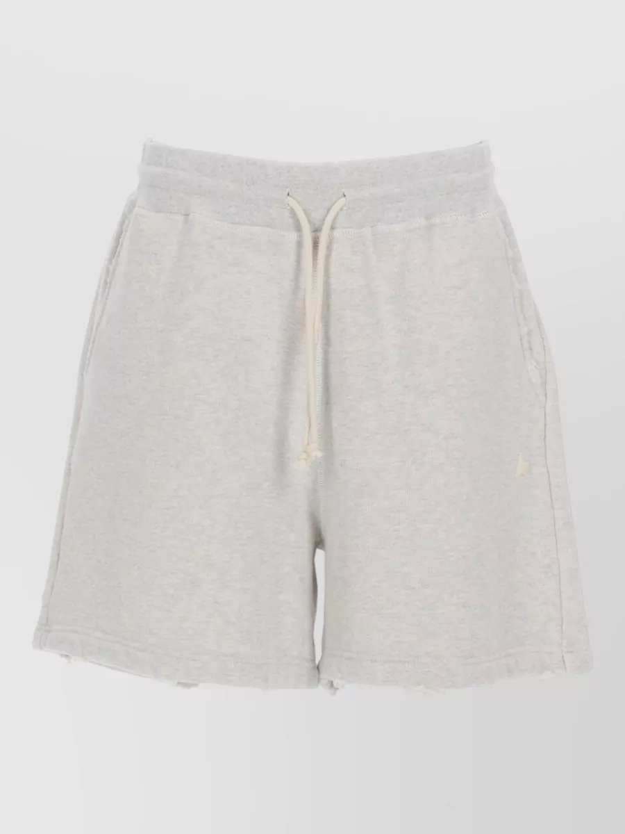 Golden Goose Cotton Shorts Wide Leg Raw Hem Pockets In White